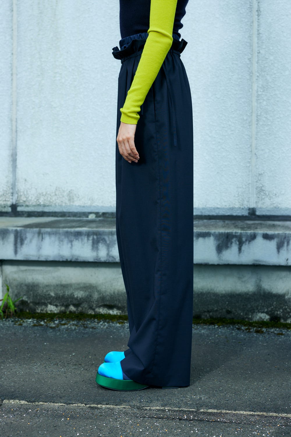 DOUBLE‐WASTE WIDE‐ PANTS D/NVY 38