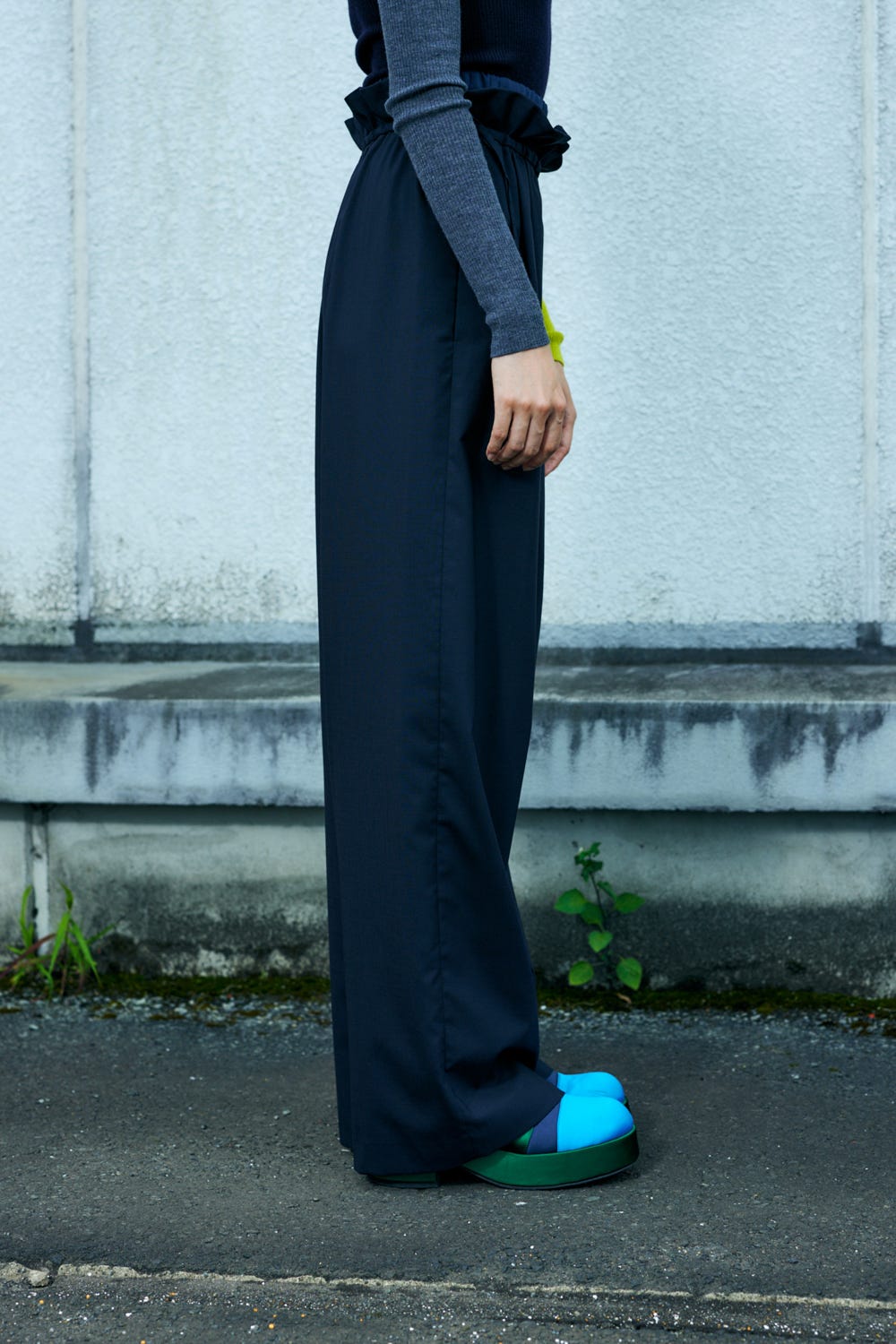 DOUBLE‐WASTE WIDE‐ PANTS D/NVY 38
