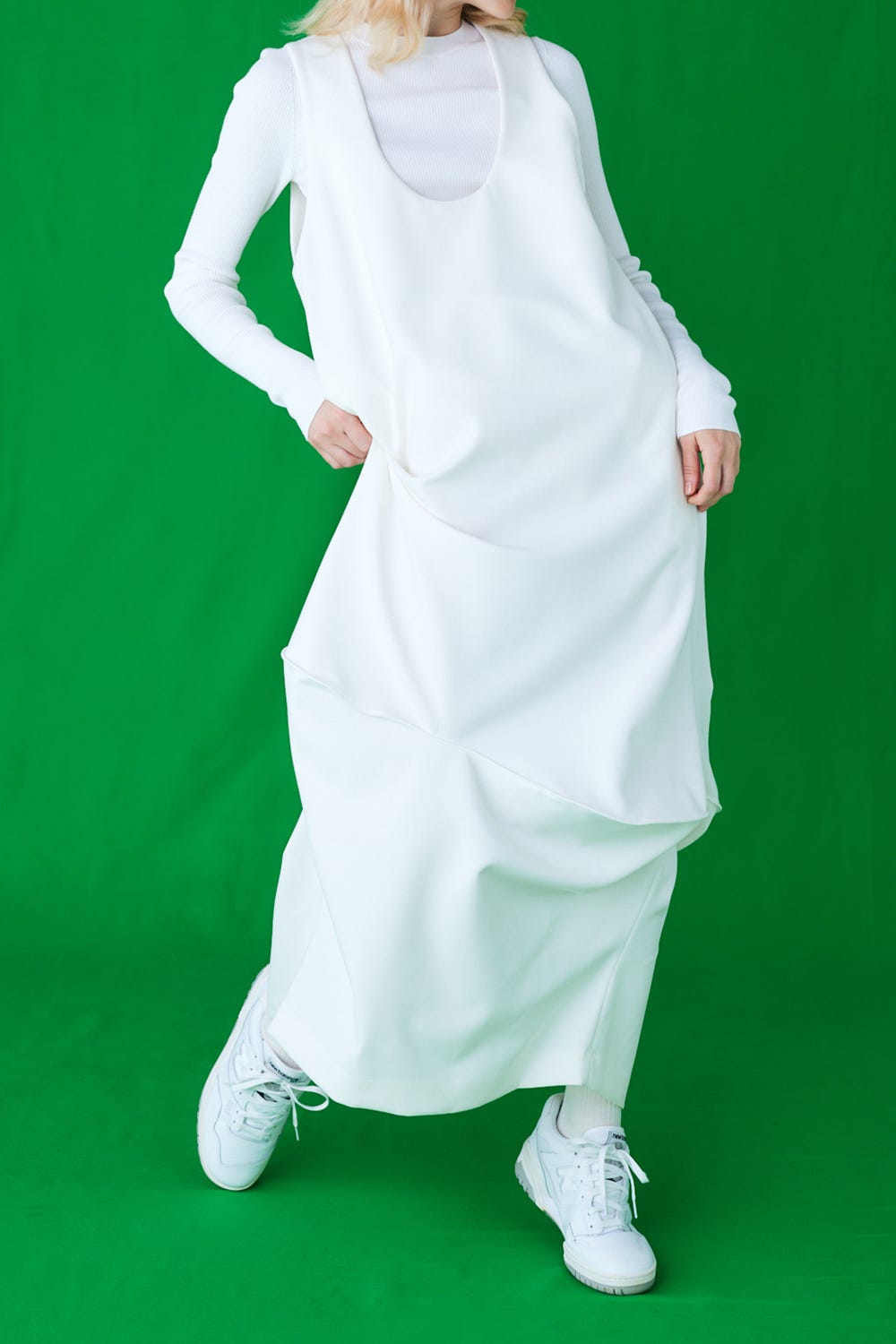 CURVE-DRAPE DRESS WHT 38