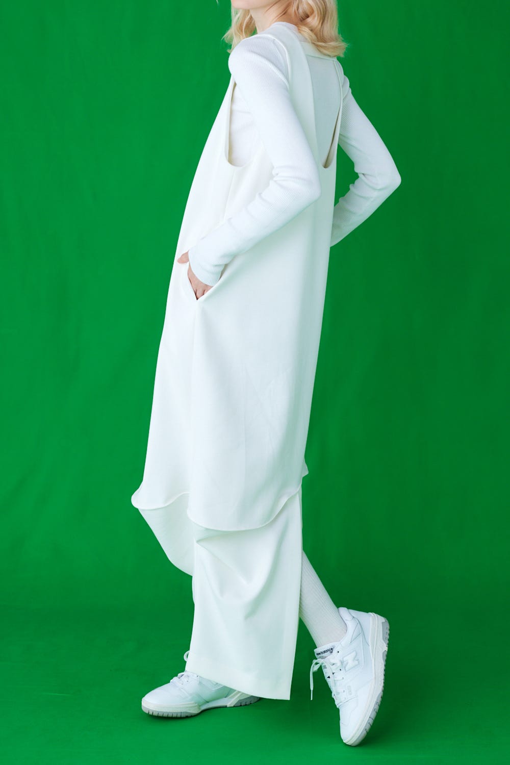 CURVE-DRAPE DRESS WHT 38