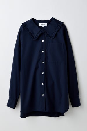 ⭐︎ENFOLD⭐︎ GATHER-SLEEVE BLOUSE ブルー LAYERED HALF‐SLEEVES SHIRT｜38｜BLK｜SHIRTS AND BLOUSES