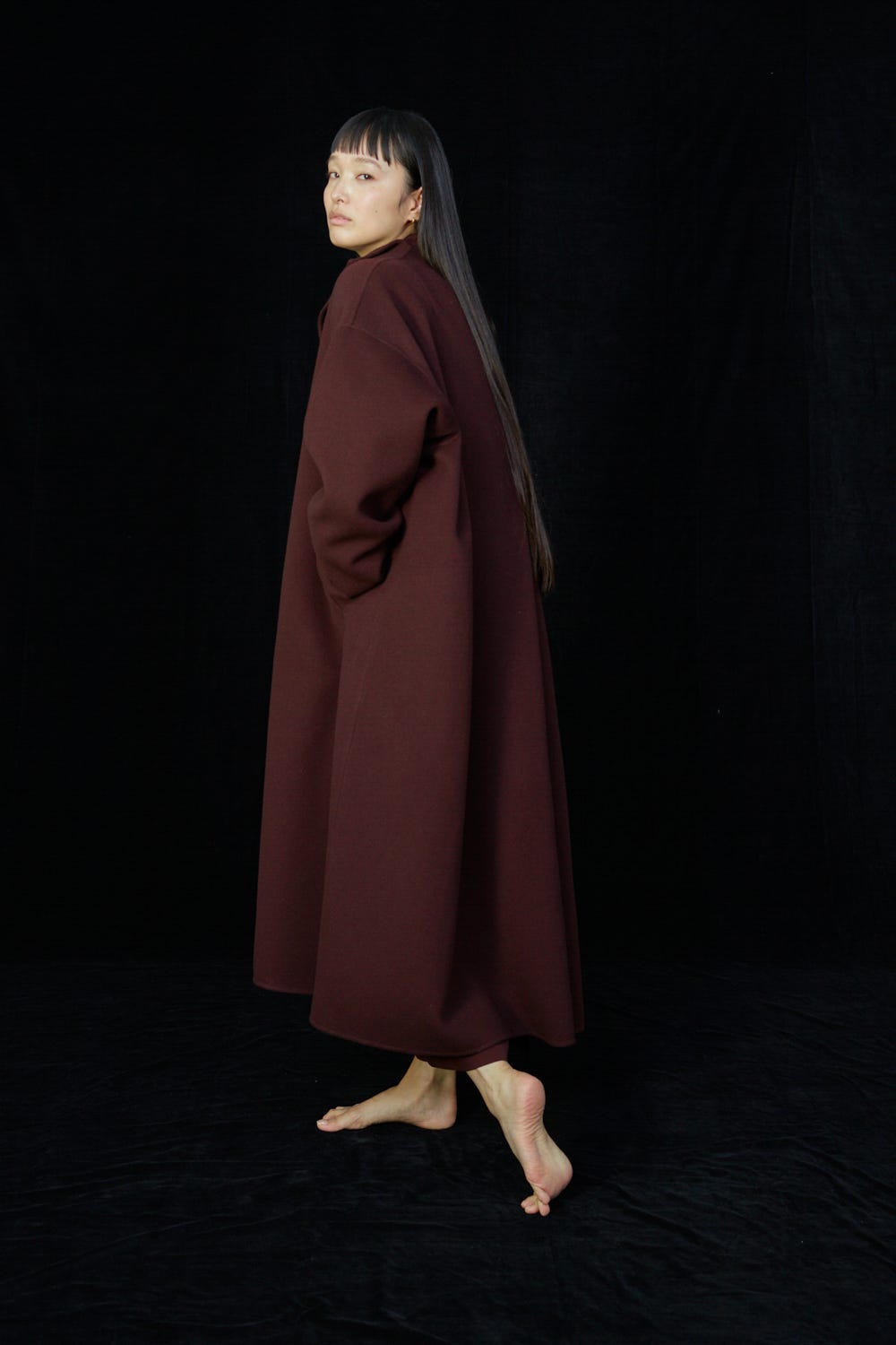 NO-COLLAR FLARE COAT BRN 36