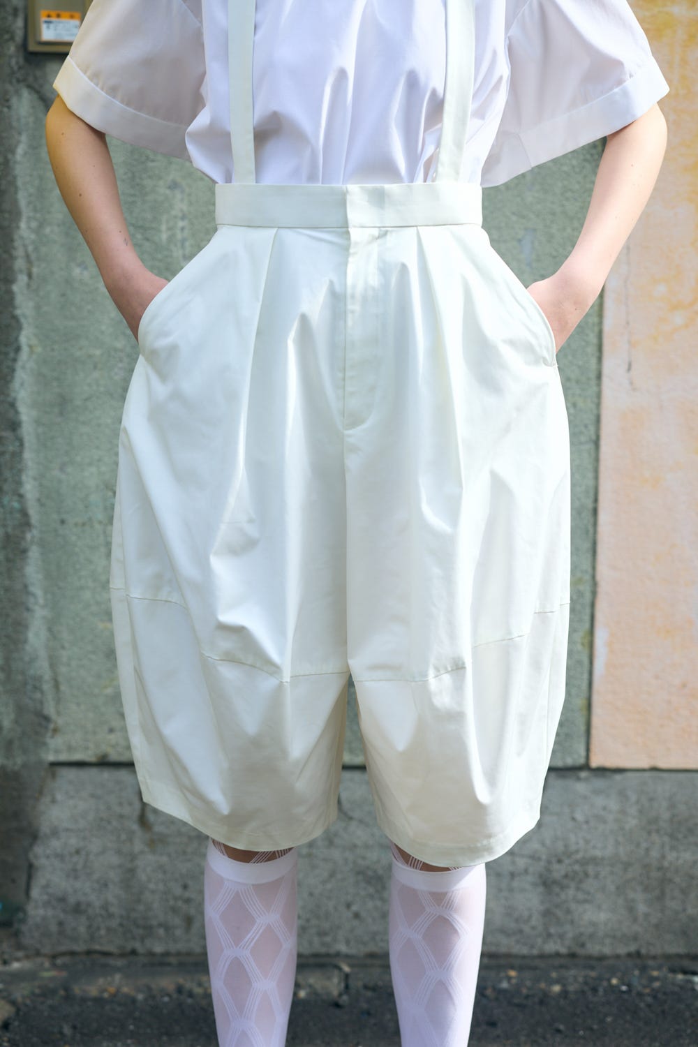 BERMUDA OVERALLS WHT 36