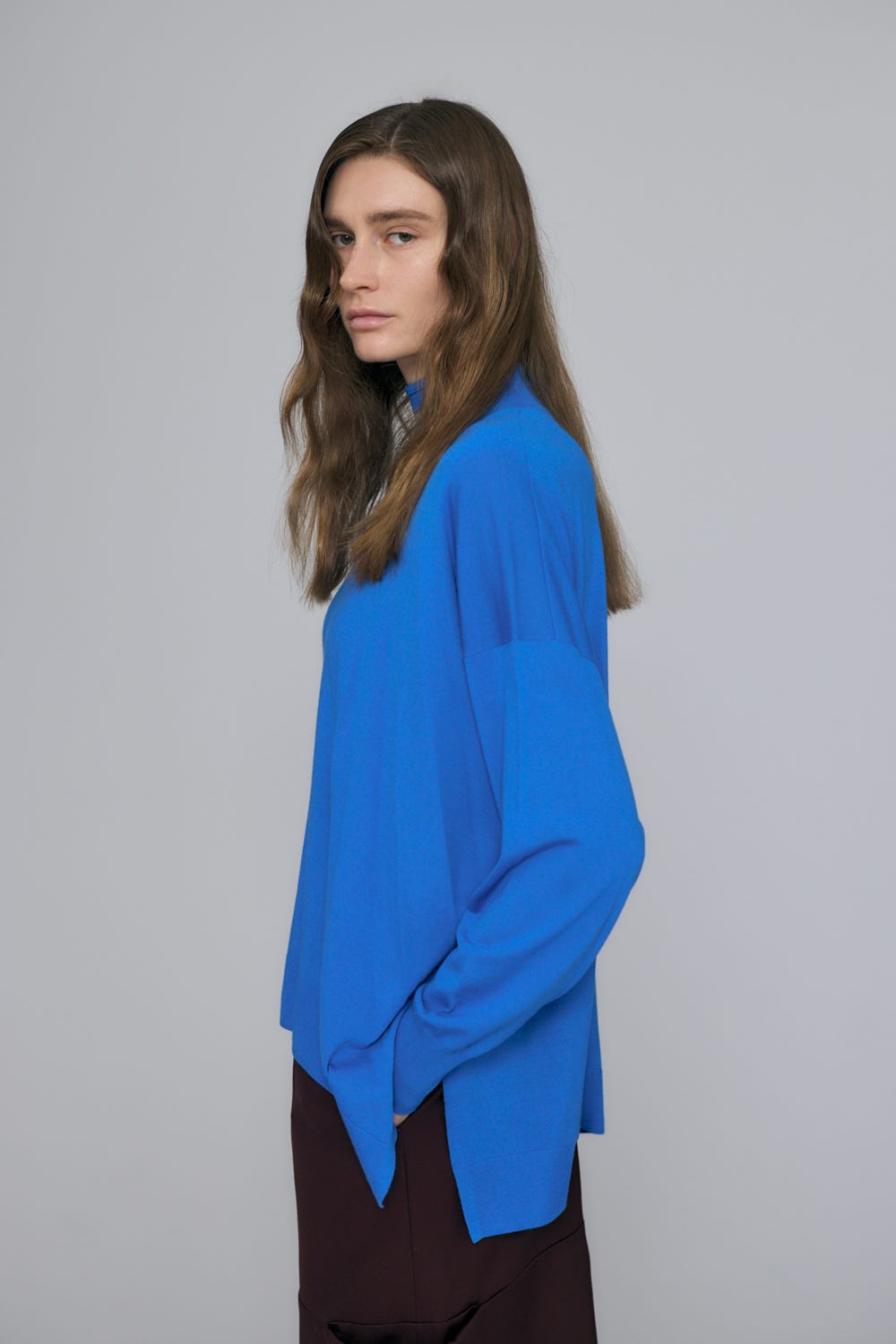 TURTLE-NECK BOX PULLOVER L/BLU 38
