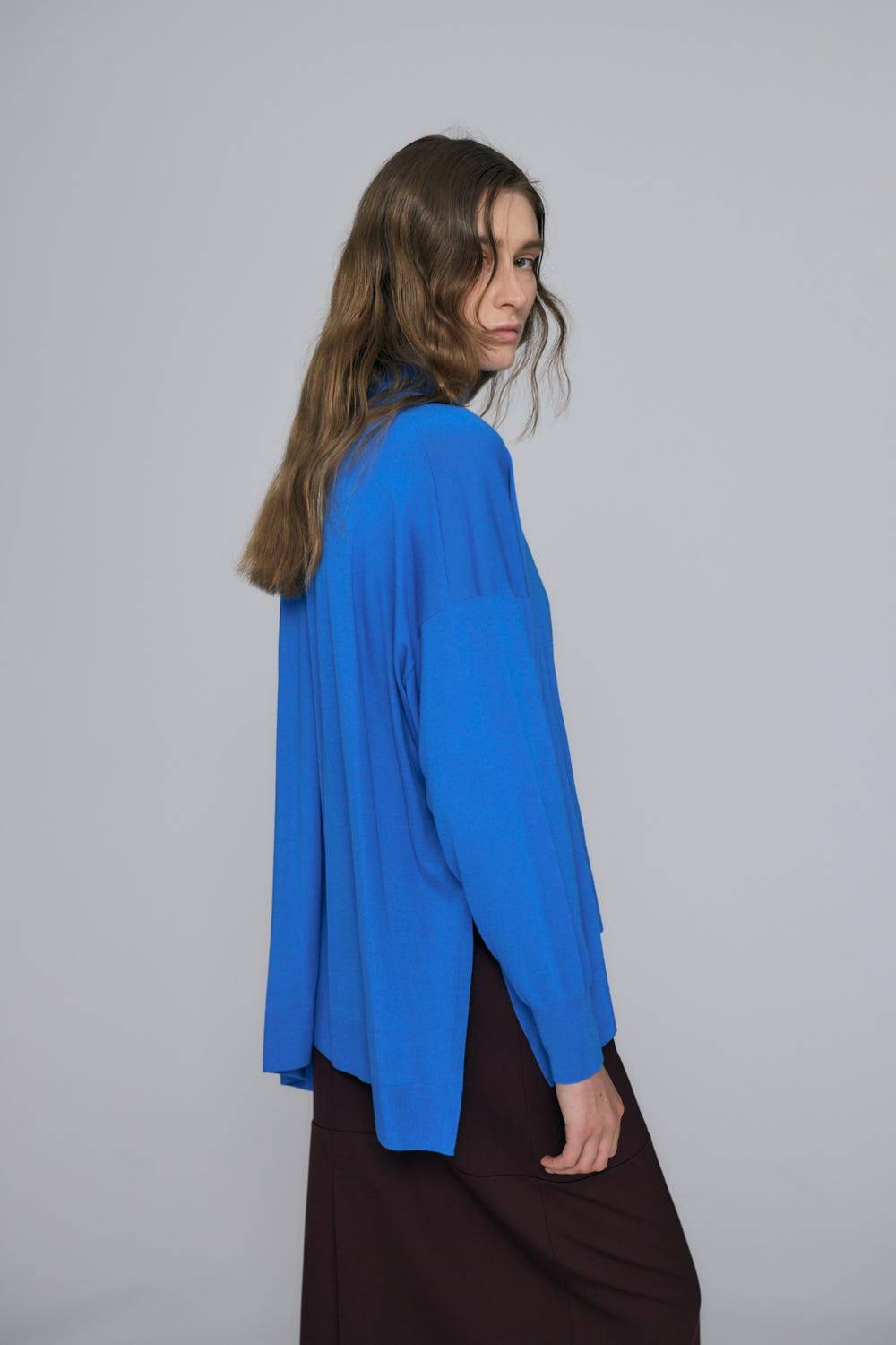TURTLE-NECK BOX PULLOVER L/BLU 38