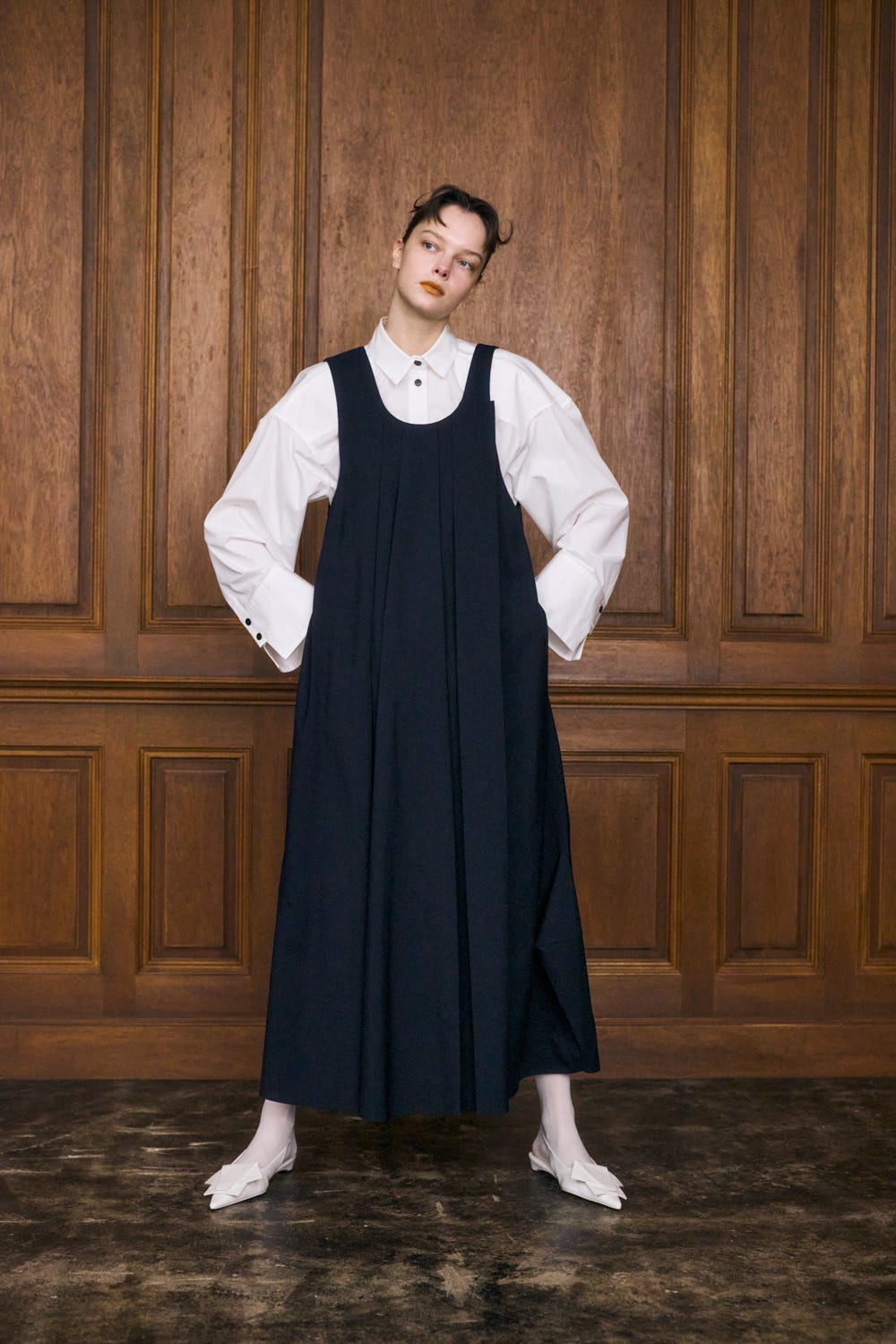 美品エンフォルドENFOLD SCALLOPED JUMPER-SKIRT 36 TUCK JUMPER-SKIRT｜36｜D/NVY｜DRESS｜|ENFÖLD OFFICIAL ONLINE