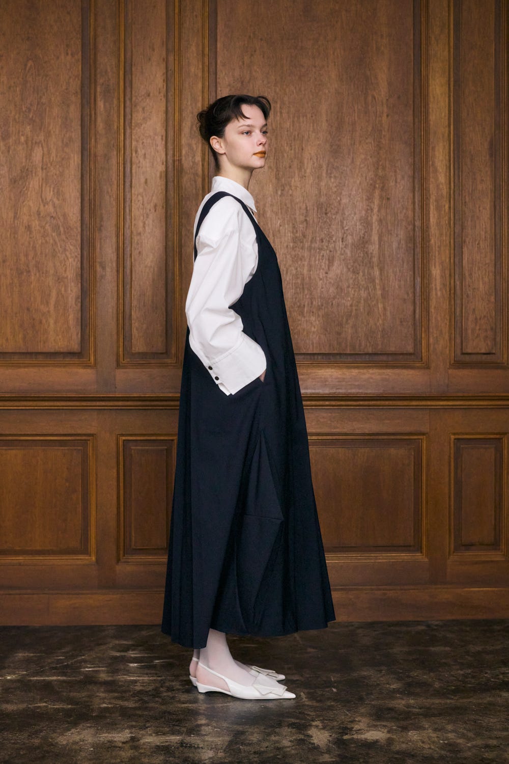 美品エンフォルドENFOLD SCALLOPED JUMPER-SKIRT 36 TUCK JUMPER-SKIRT|36|D/NVY|DRESS||ENFÖLD OFFICIAL ONLINE
