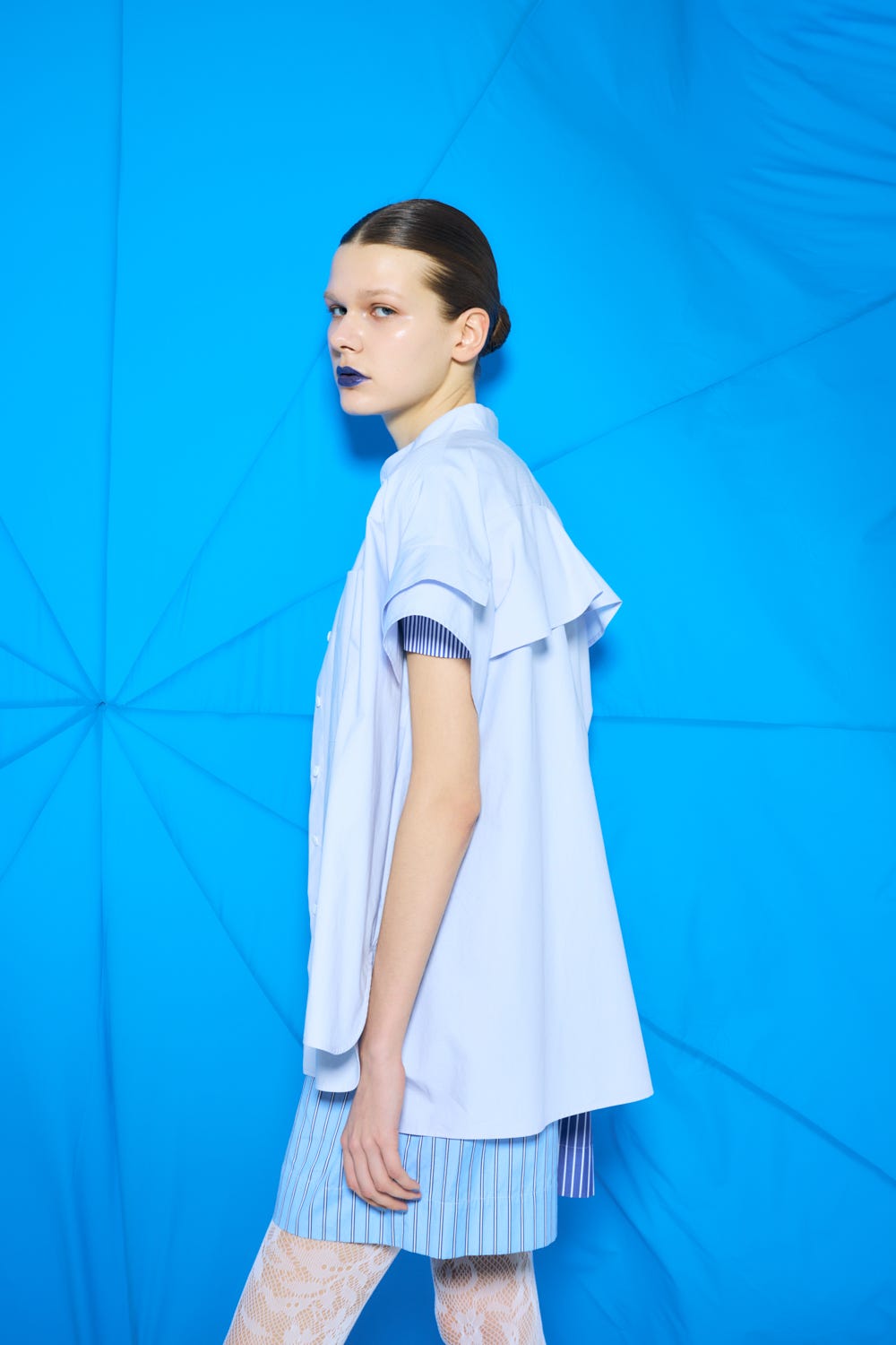ROLL-UP SLEEVES SHIRT｜38｜L/BLU｜SHIRTS AND BLOUSES