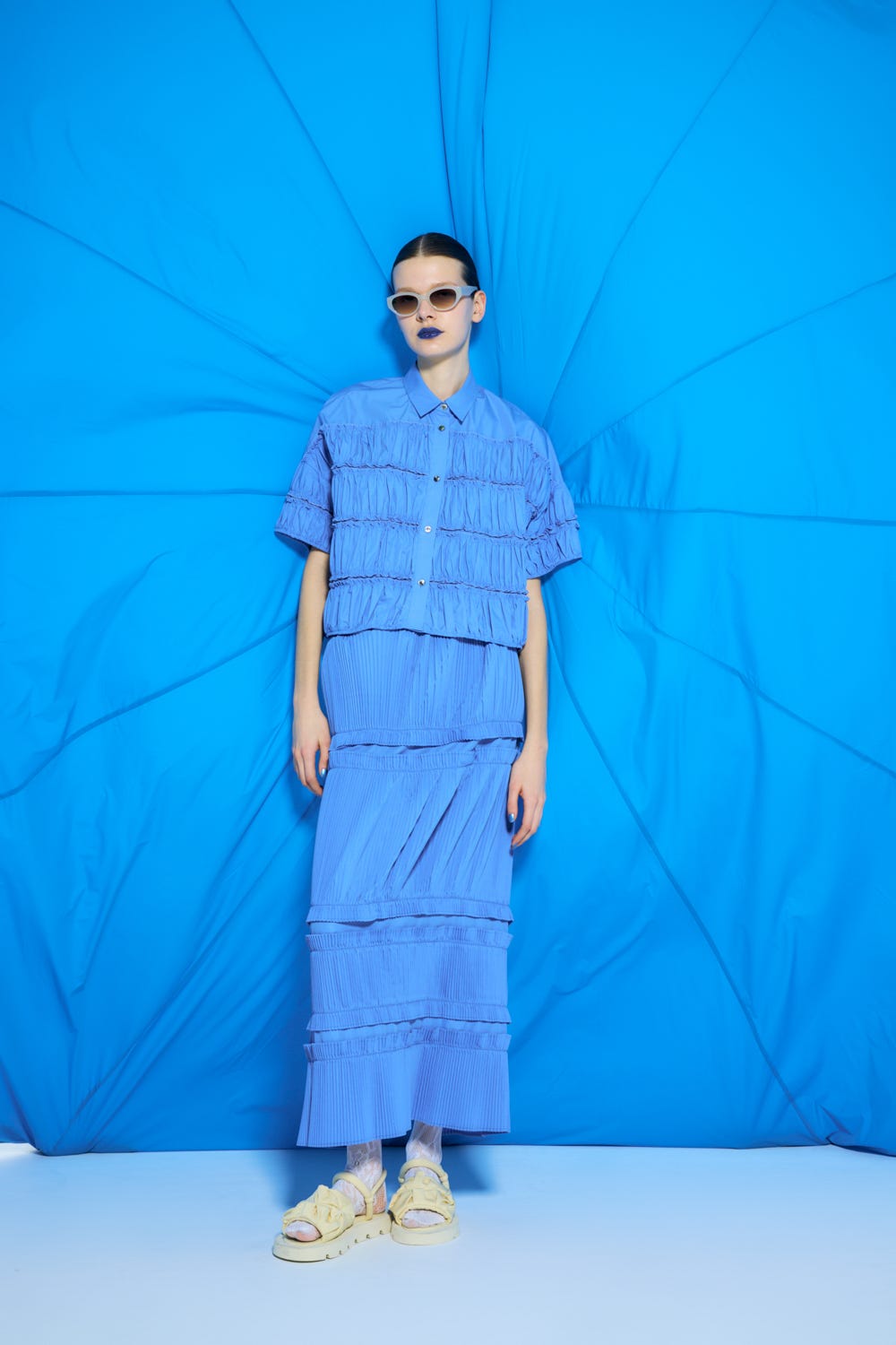 STRAIGHT PLEATS SKIRT SAX 38