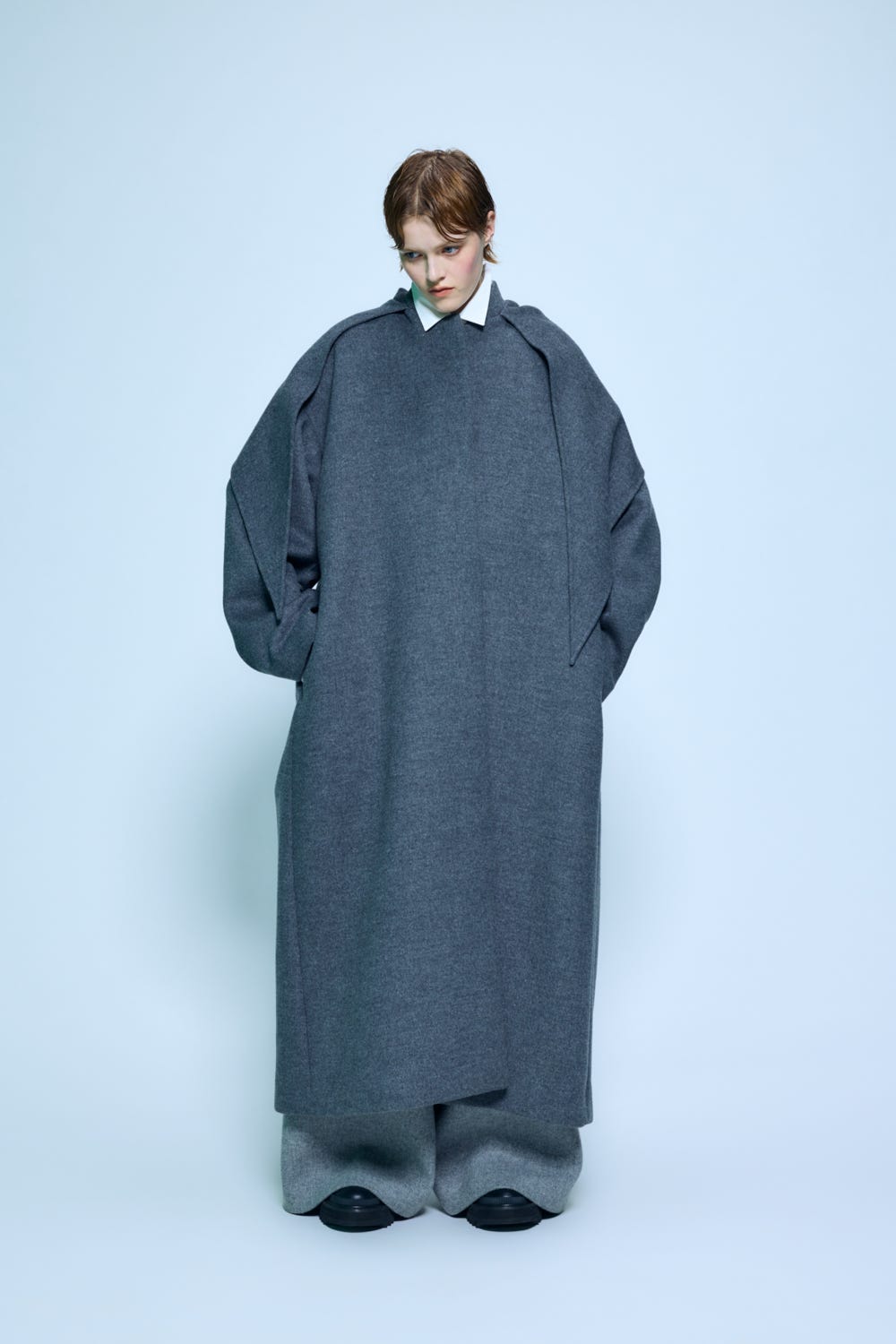 SCARF COAT C.GRY 38
