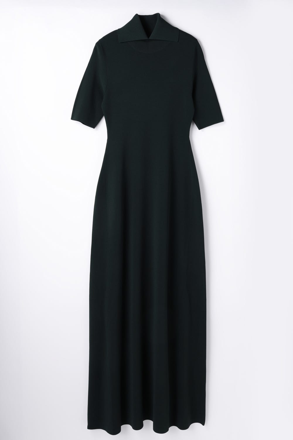 SLIT-COLLAR LONG-DRESS D/GRN 38