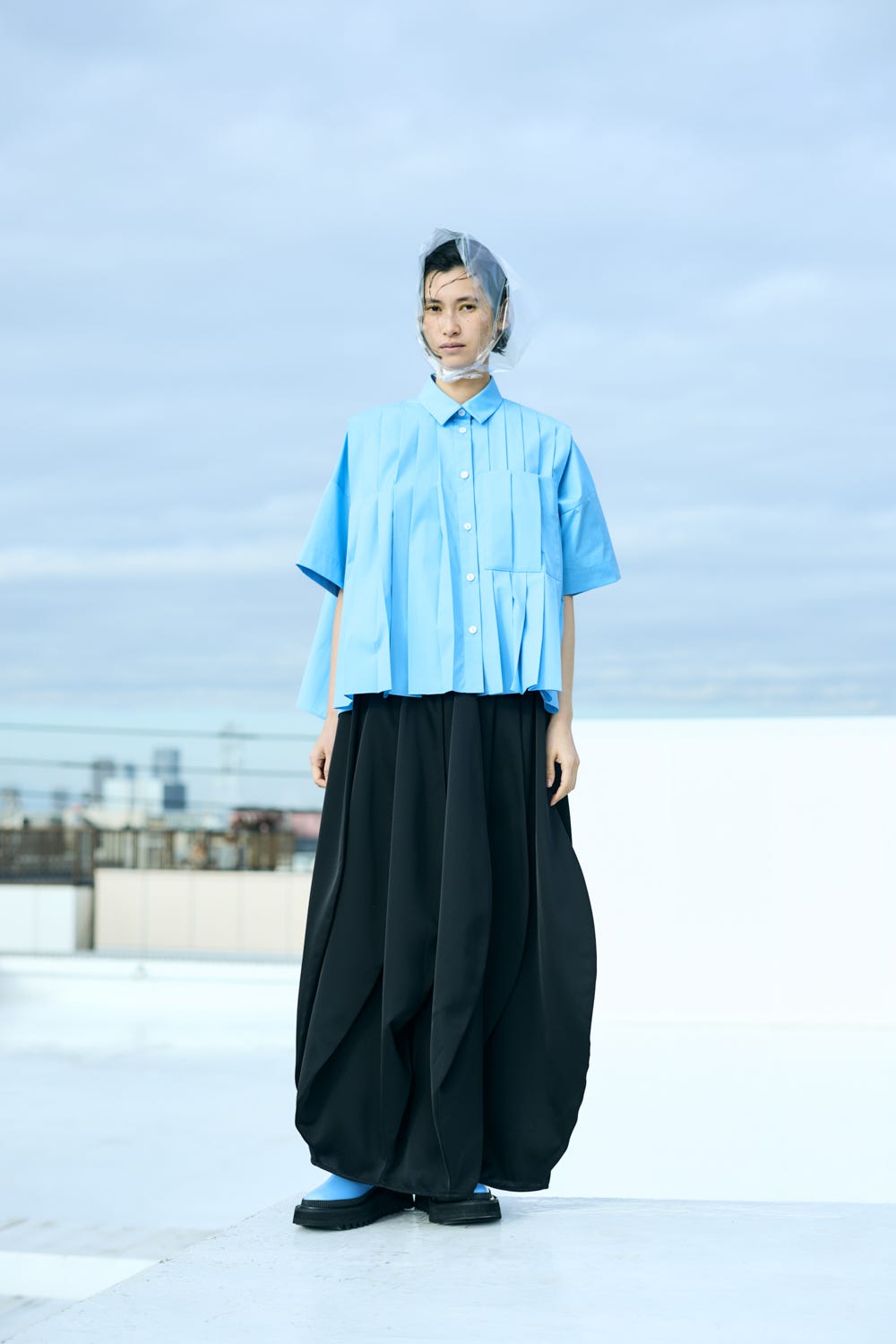 PLEATS WIDE BOX SHIRT L/BLU 38