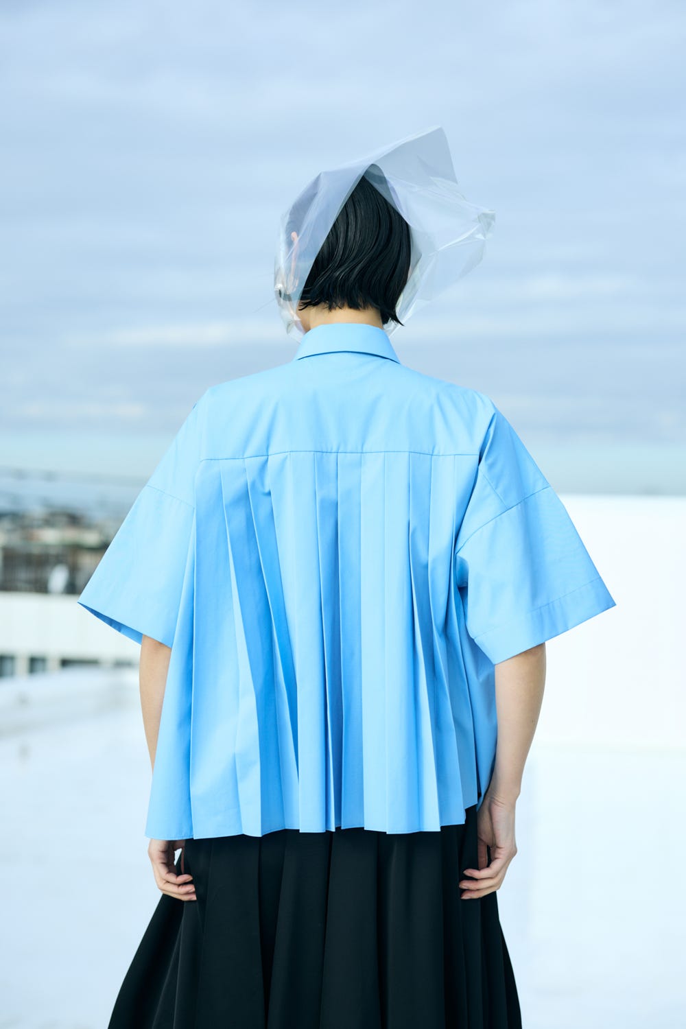 PLEATS WIDE BOX SHIRT L/BLU 38
