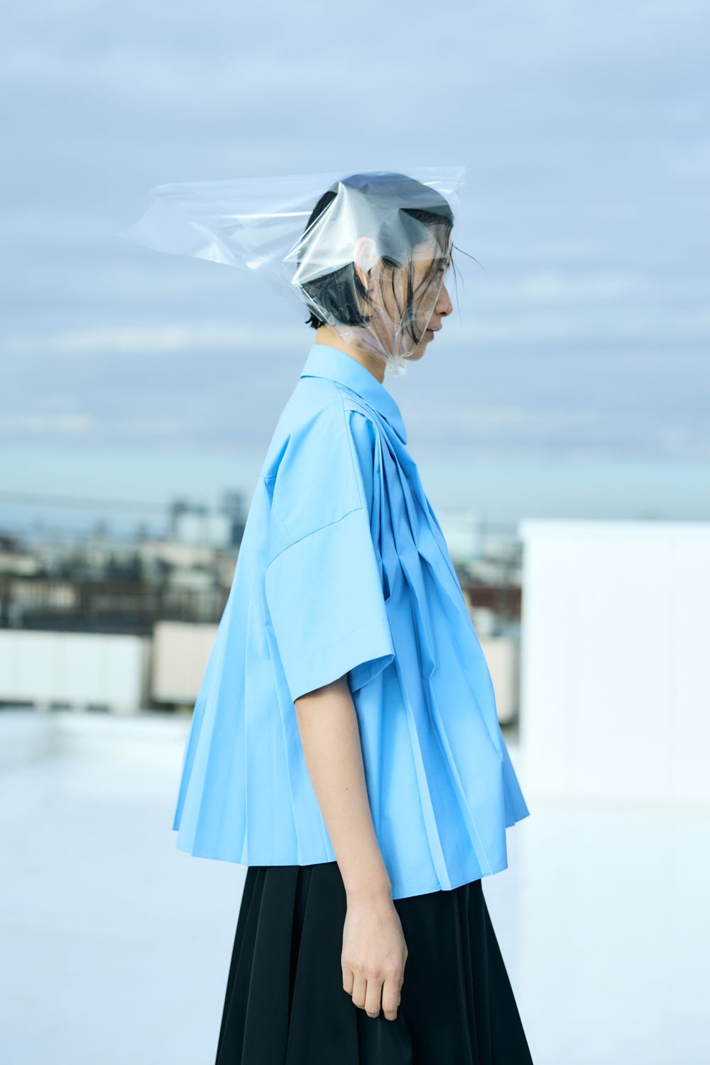 PLEATS WIDE BOX SHIRT L/BLU 38