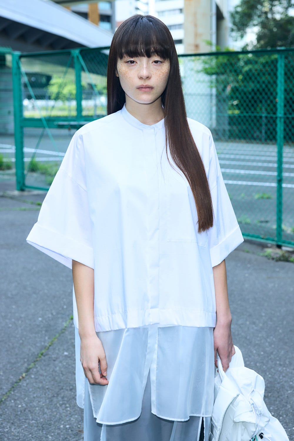 SHEER BOTTOM SHIRT WHT 38