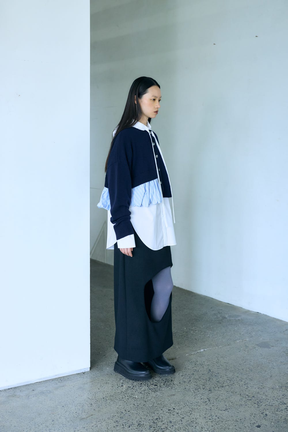 BALLOON CARDIGAN 柄NVY 38