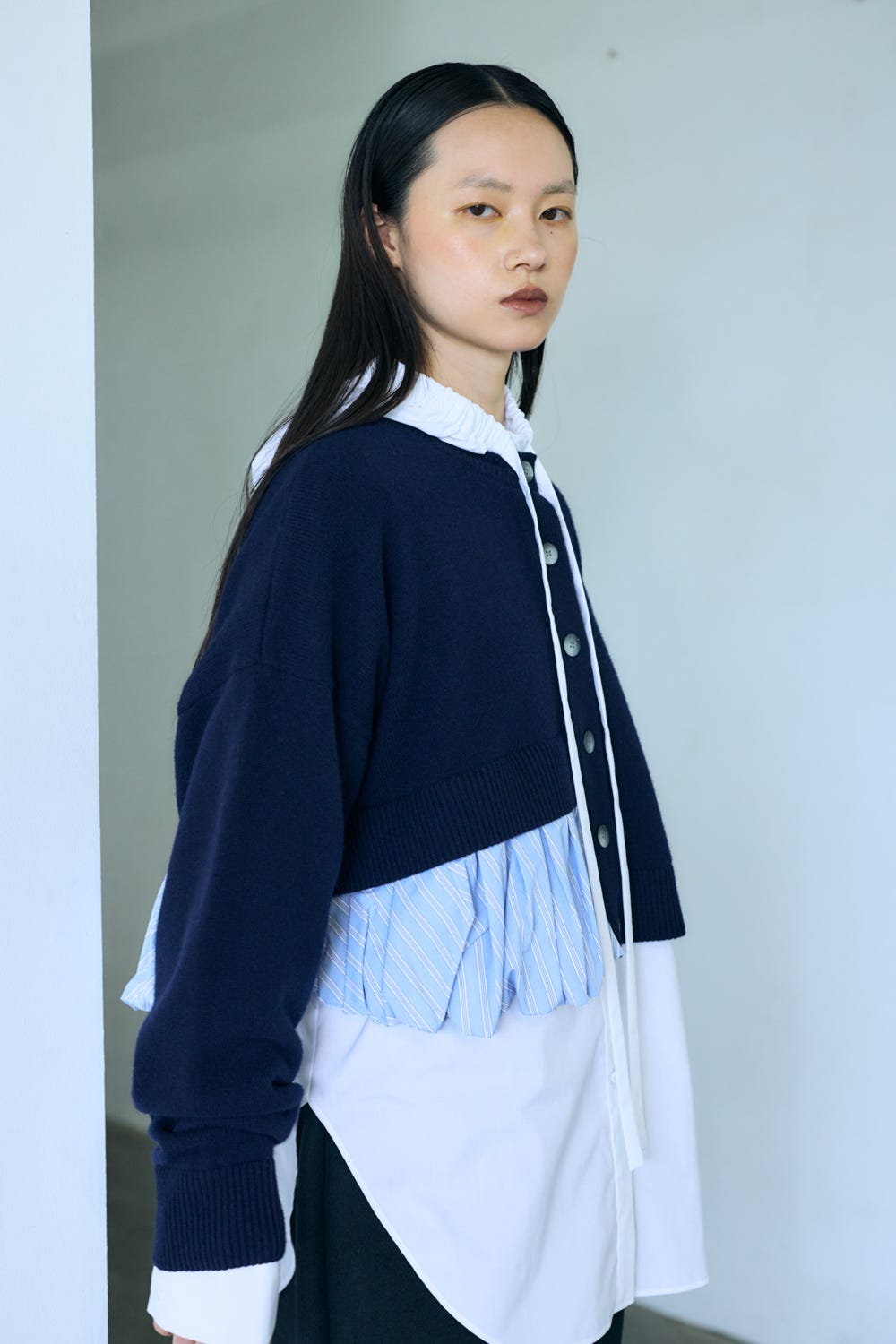 BALLOON CARDIGAN 柄NVY 38