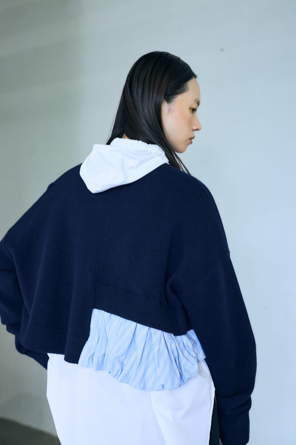 BALLOON CARDIGAN 柄NVY 38
