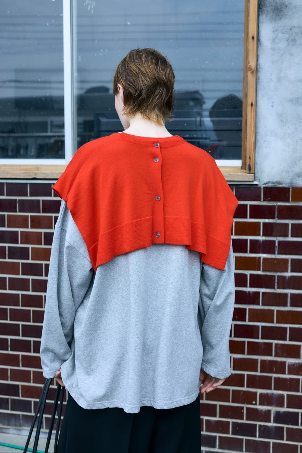 KNIT CAPE LONG-SLEEVES T-SHIRT T.GRY 38
