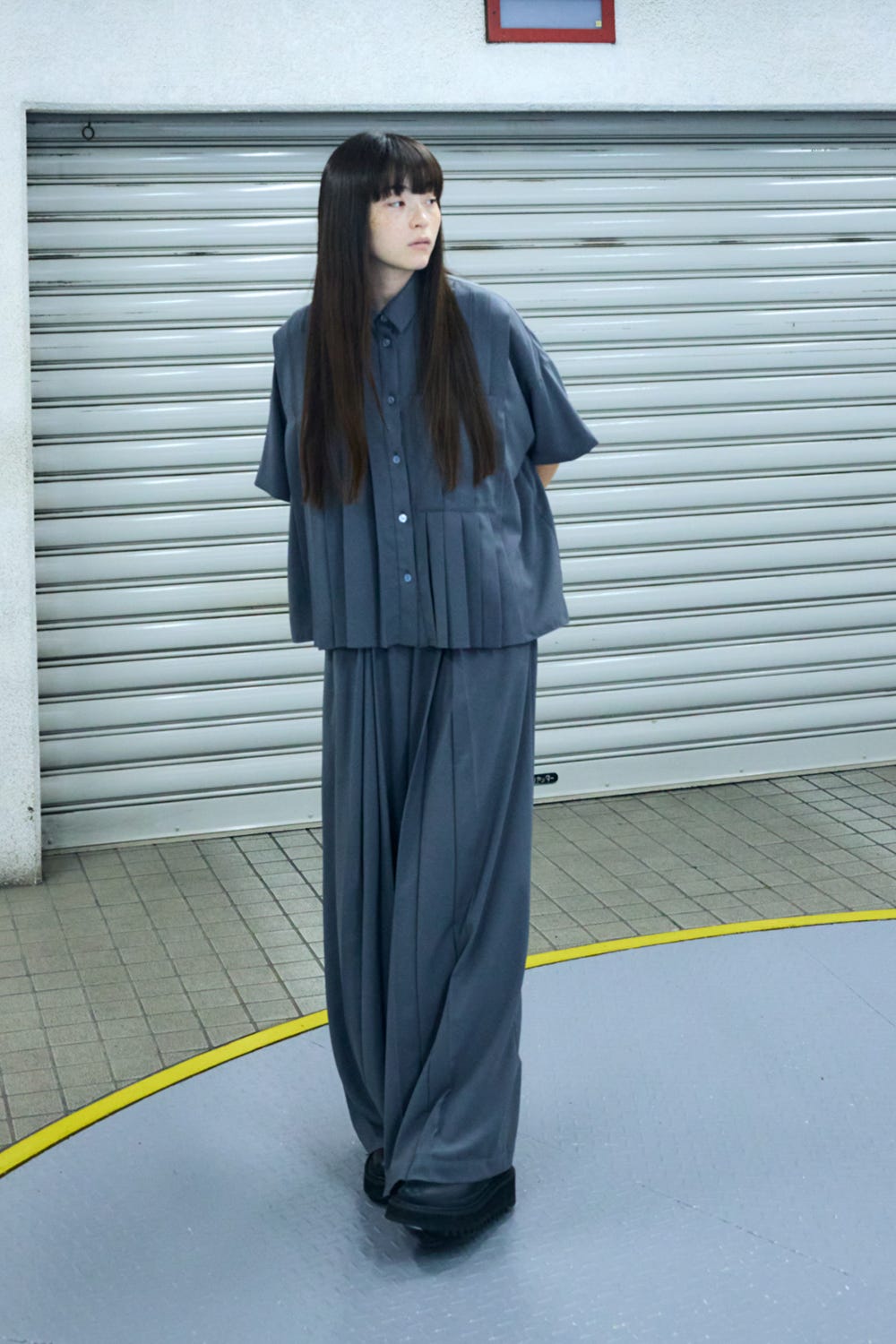 BOX PLEATS WIDE-PANTS GRY 38
