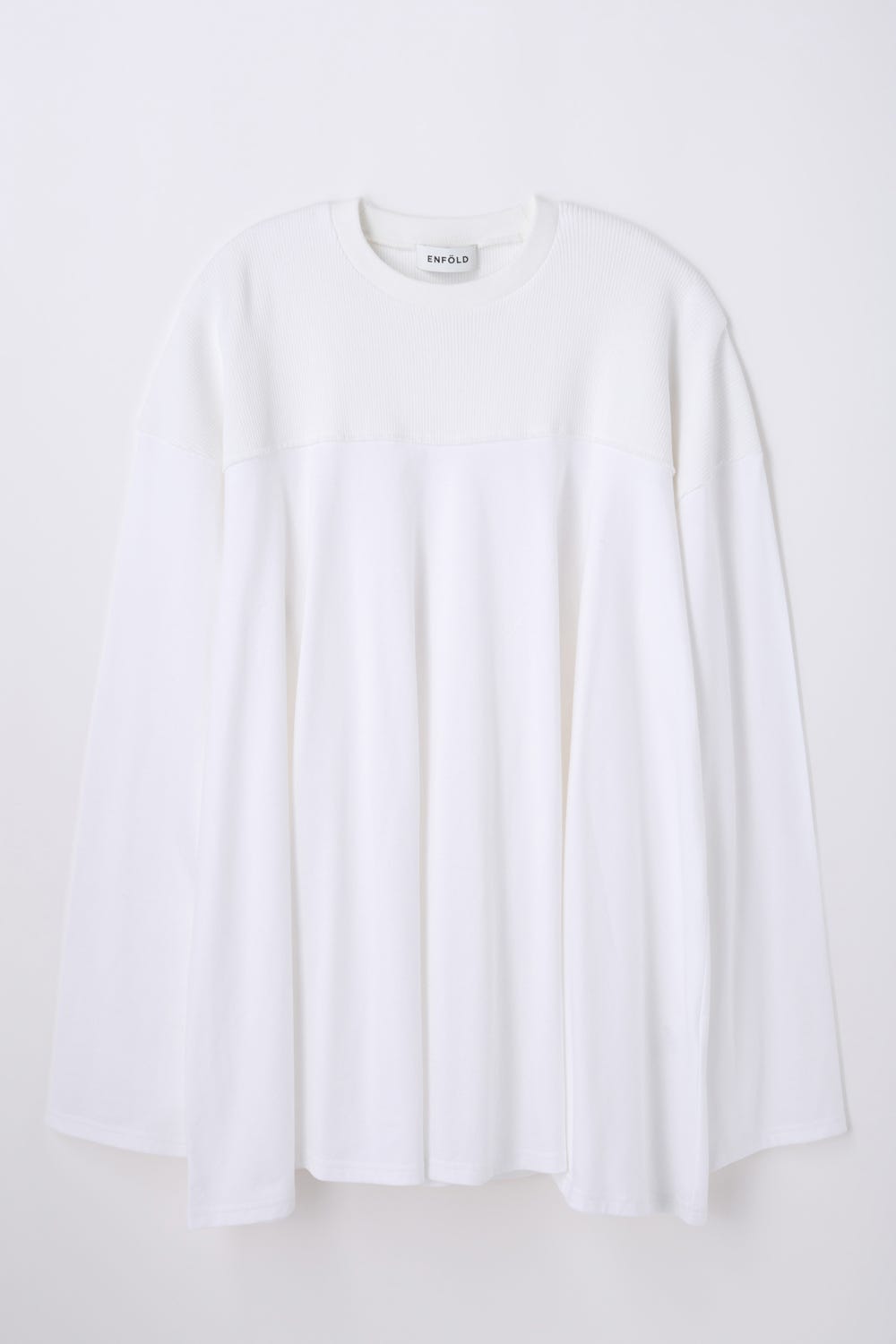 MIX-FABRIC LONG-SLEEVES T-SHIRT WHT 38