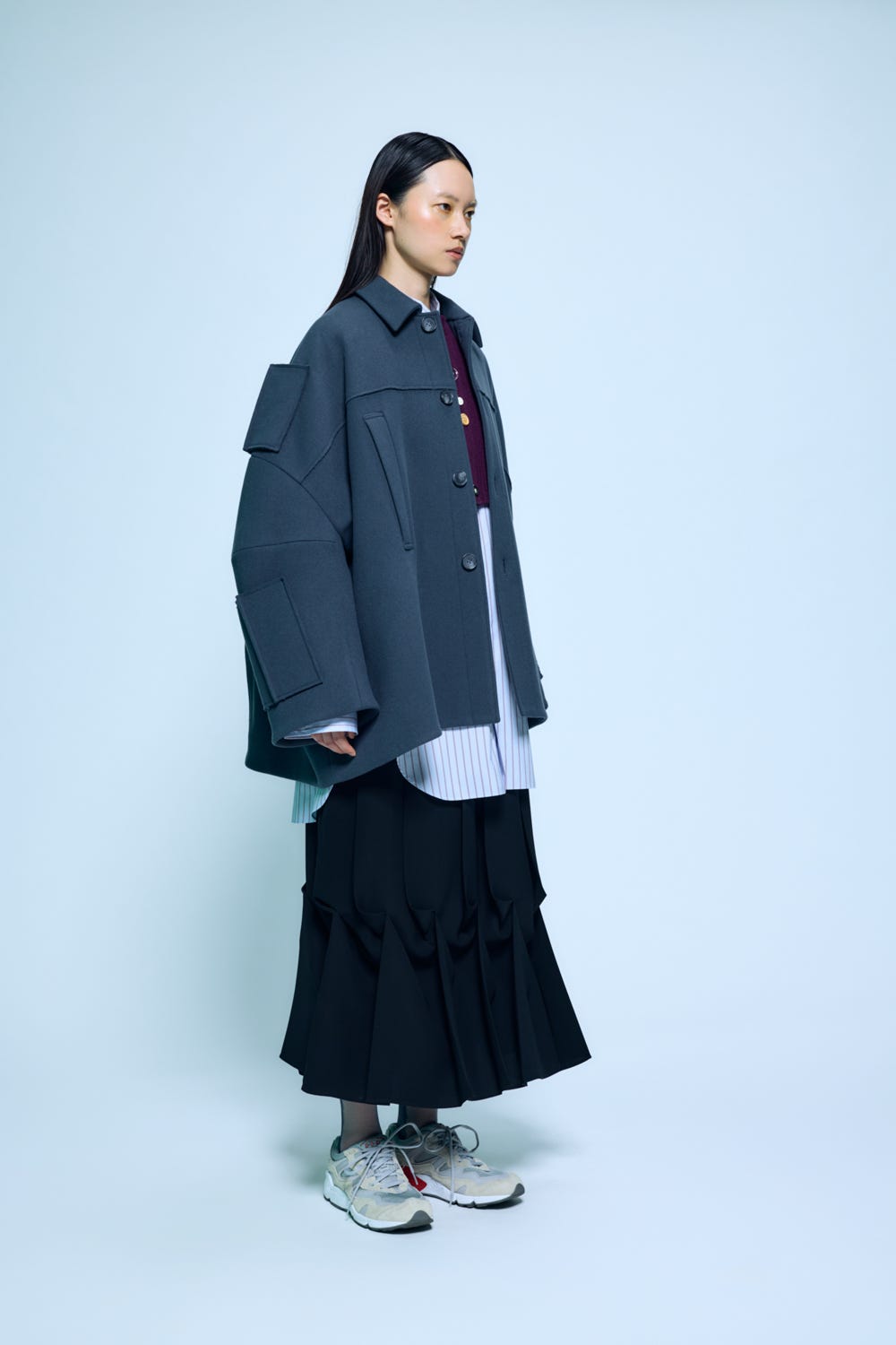 DRAPE-HEM SKIRT BLK 38