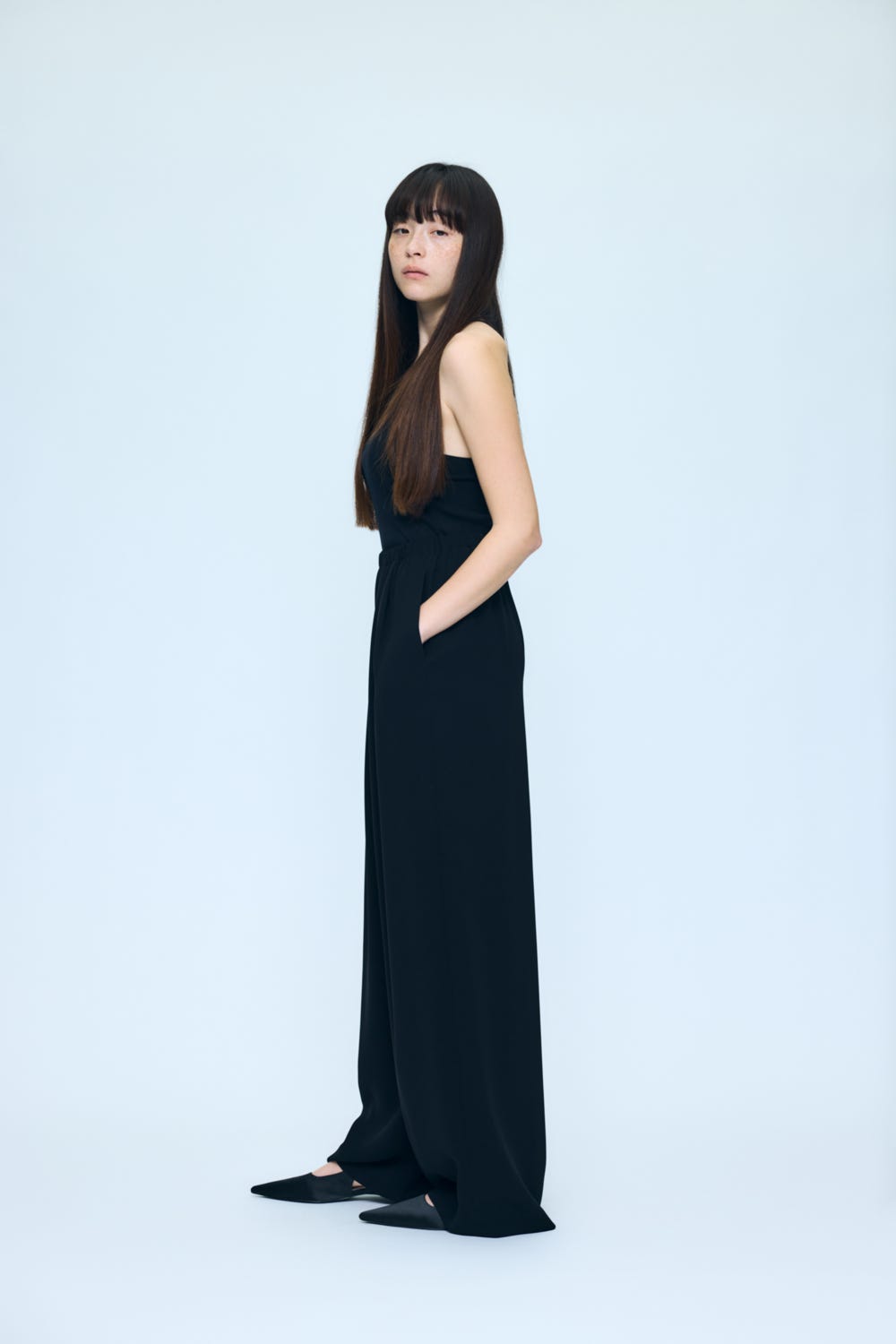 RELAX ELASTIC WIDE-TROUSERS BLK 34