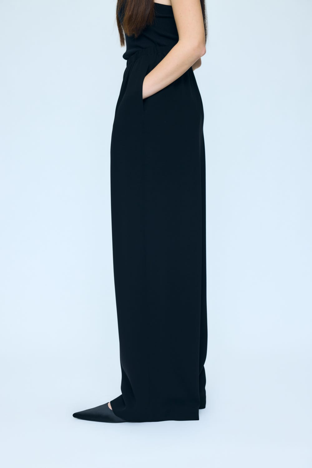 RELAX ELASTIC WIDE-TROUSERS BLK 34