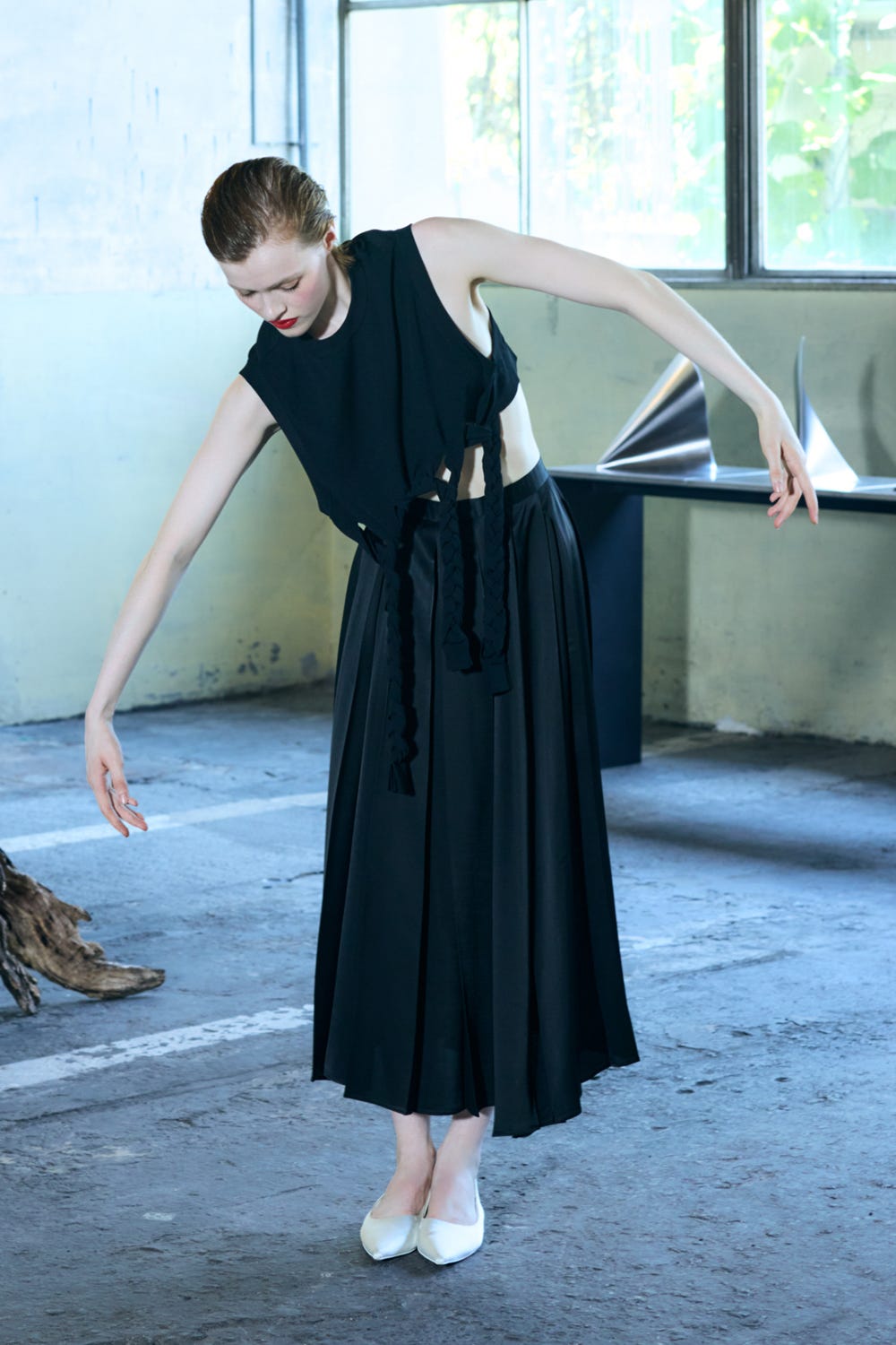 BOX-PLEATS SKIRT BLK 36