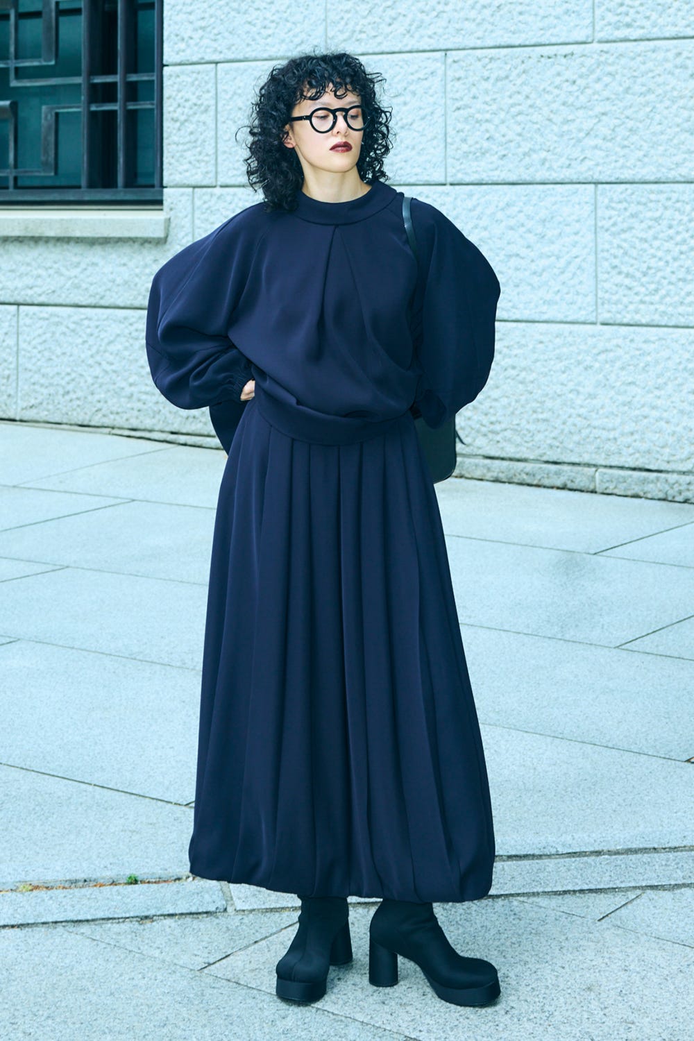 COCOON PLEATS-SKIRT D/NVY 36