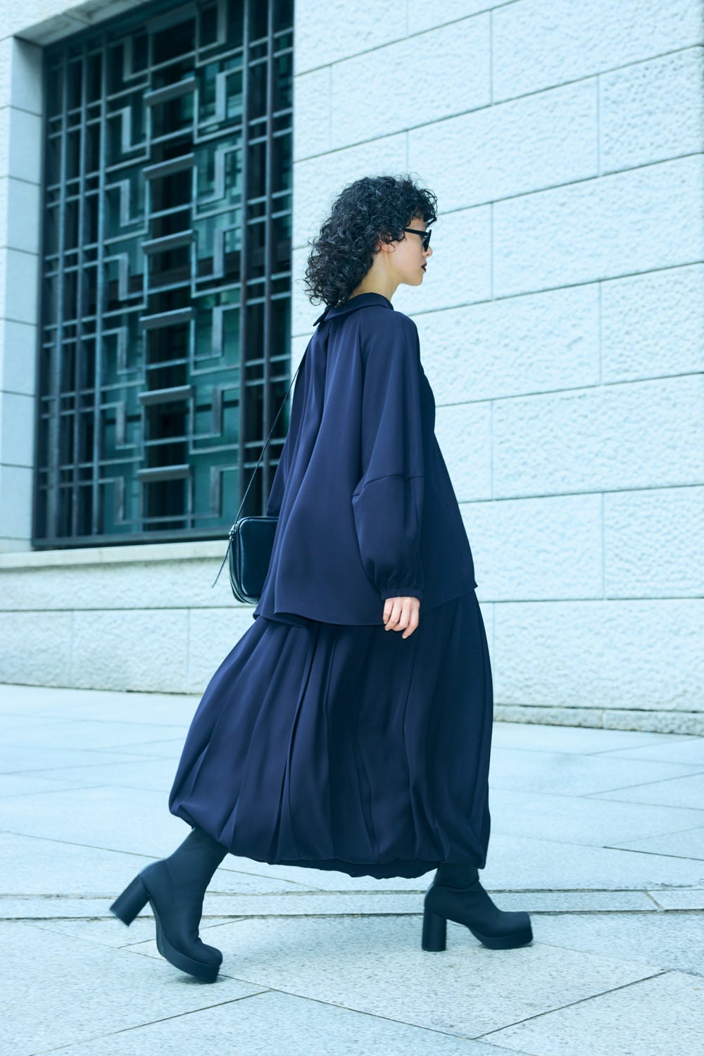 COCOON PLEATS-SKIRT D/NVY 36