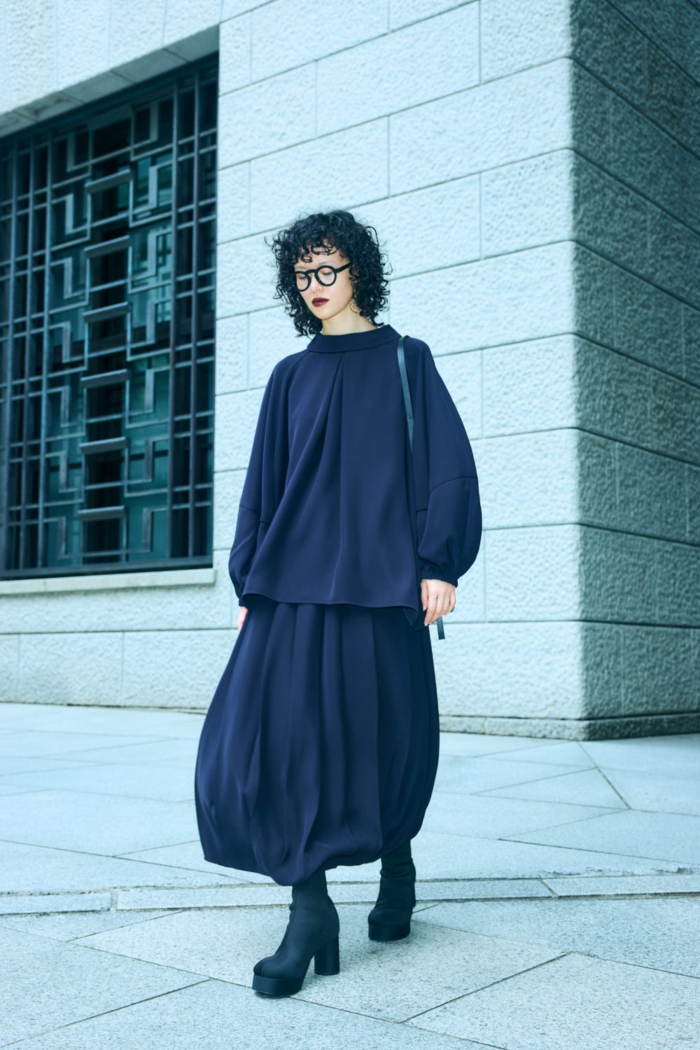 COCOON PLEATS-SKIRT D/NVY 36