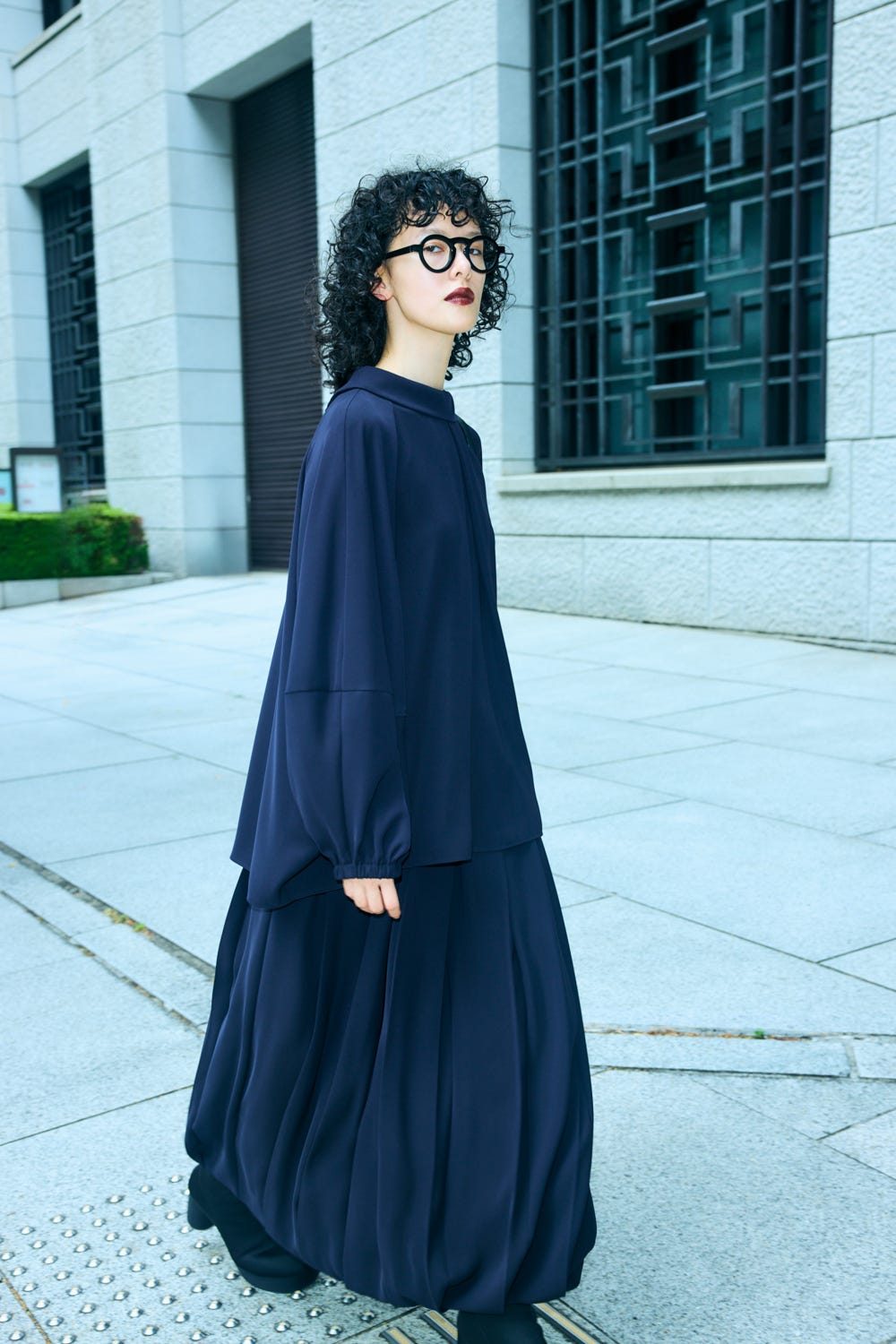 COCOON PLEATS-SKIRT D/NVY 36