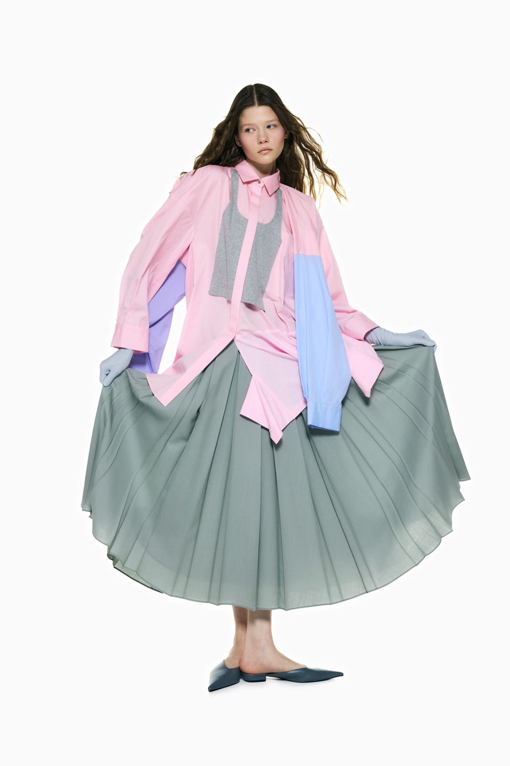 BOX PLEATS MIDI-SKIRT L/GRY 36