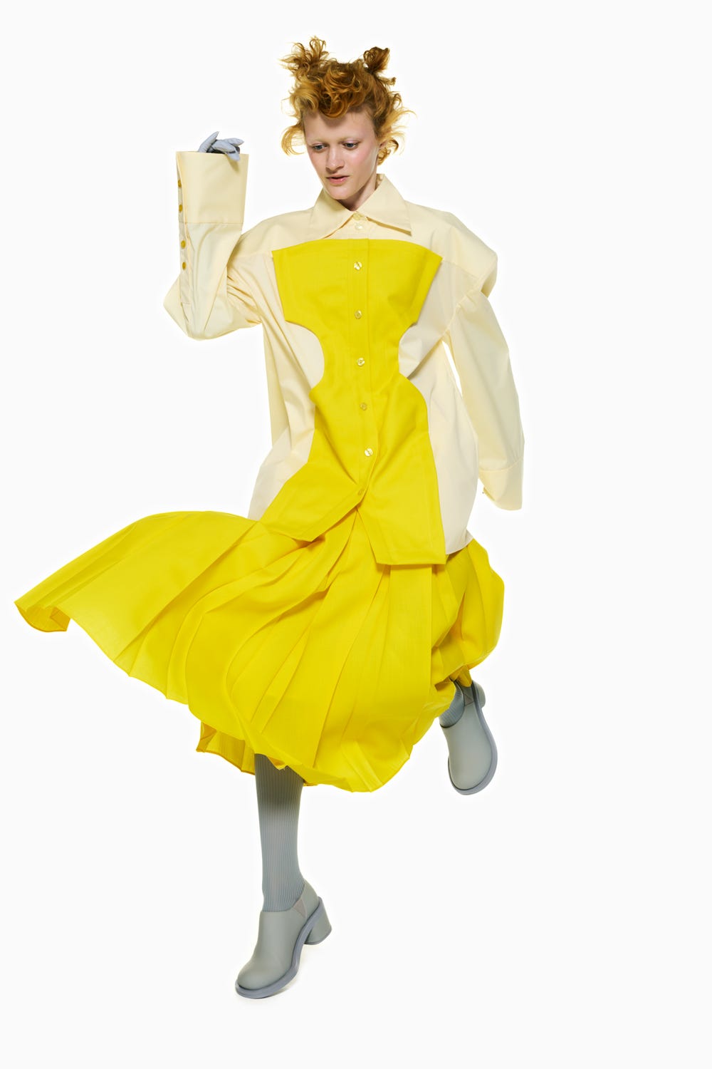 BOX PLEATS MIDI-SKIRT YEL 36