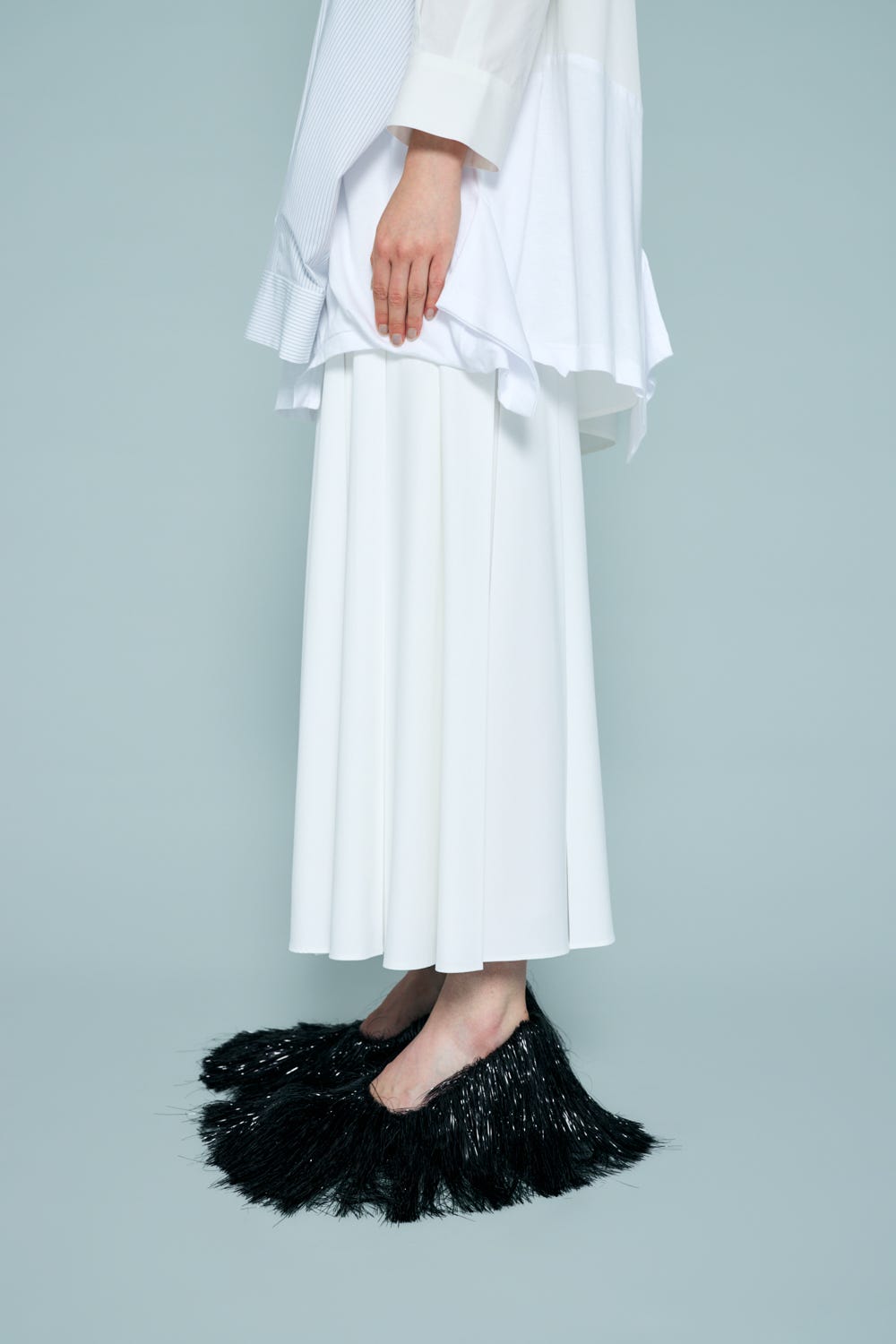 BOX PLEATS MIDI-SKIRT WHT 38