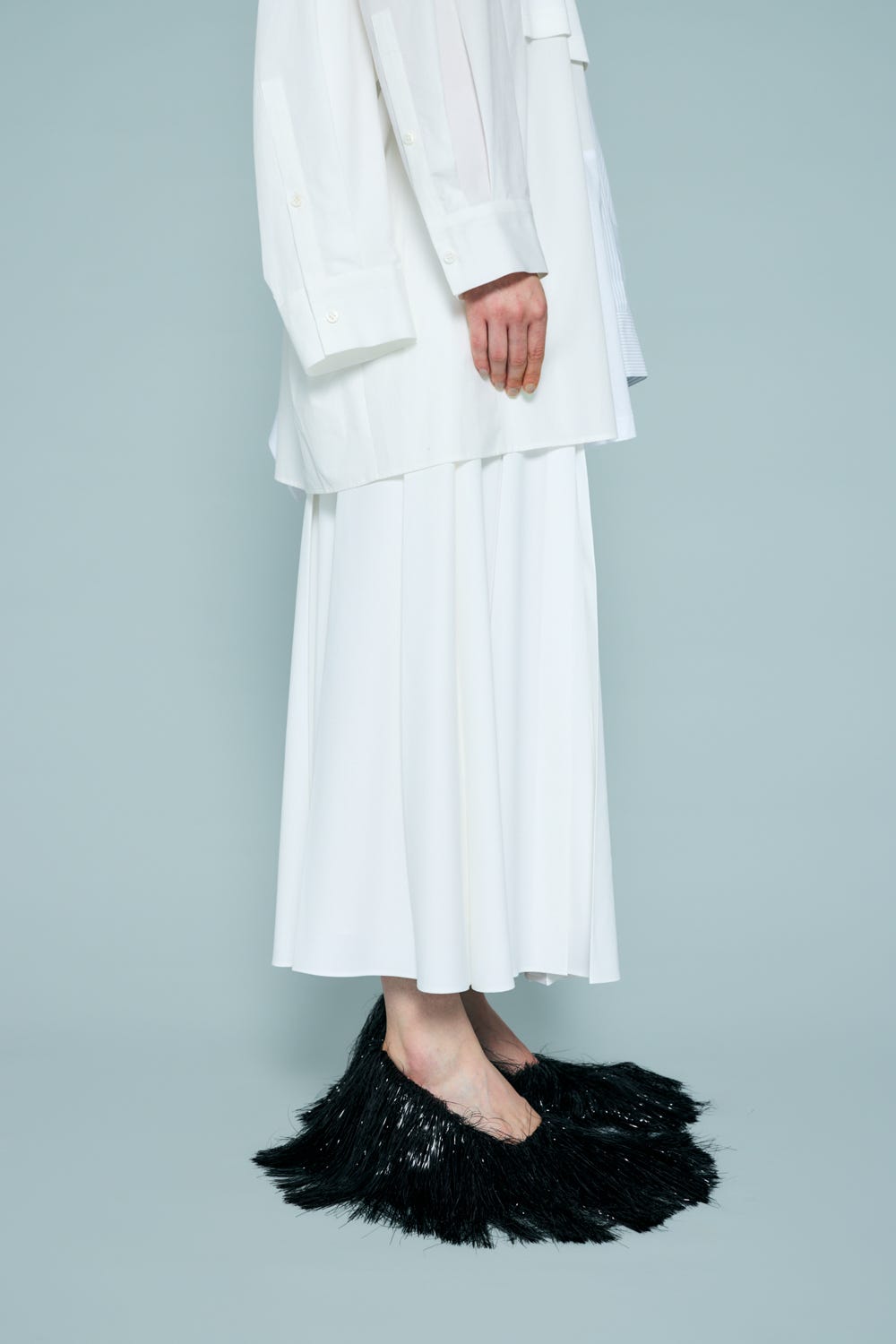 BOX PLEATS MIDI-SKIRT WHT 38