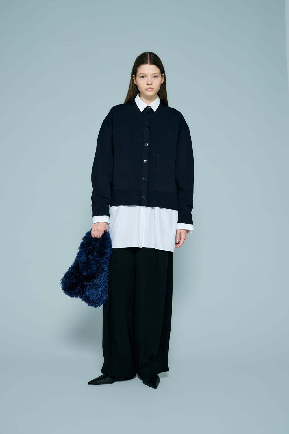 WIDE-ARM BOX-CARDIGAN D/NVY 38