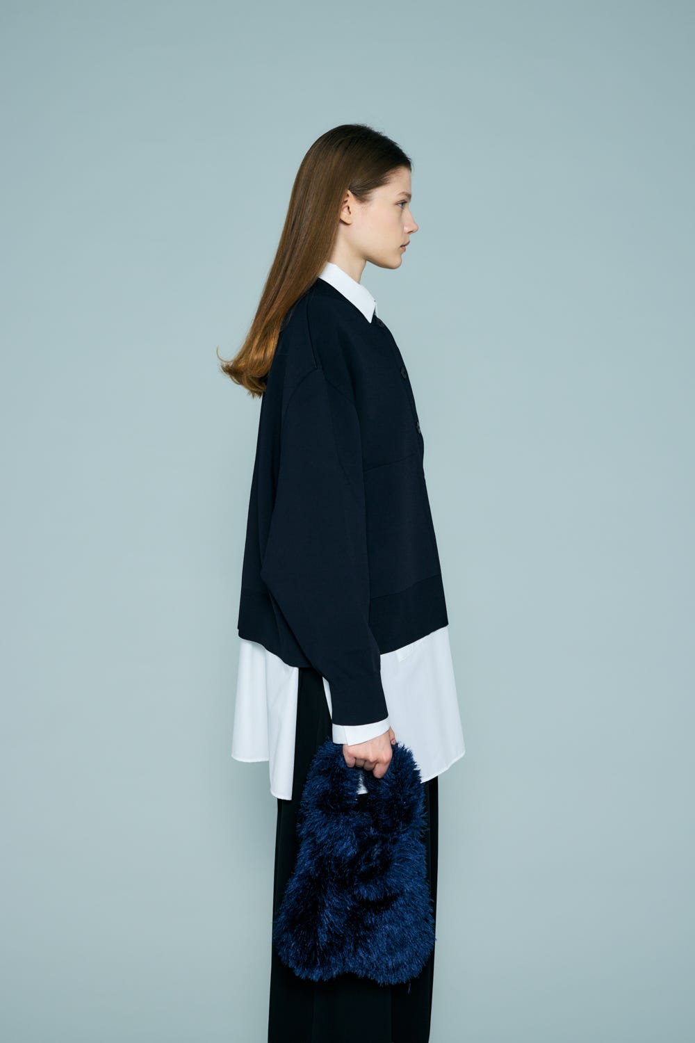 WIDE-ARM BOX-CARDIGAN D/NVY 38