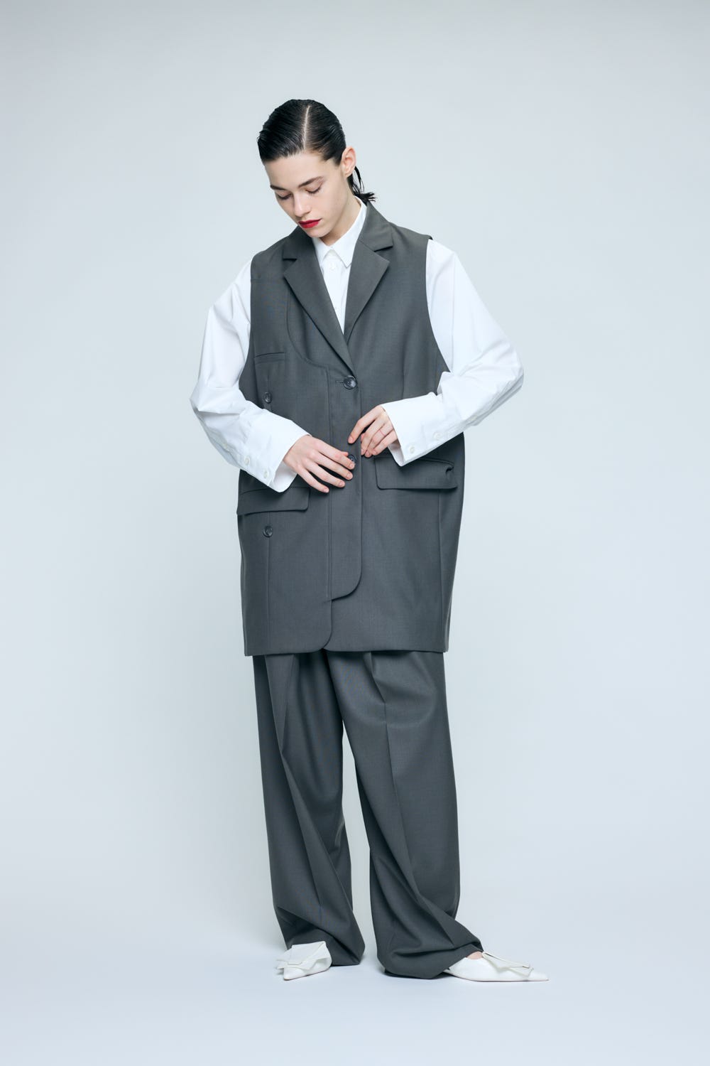 BELT WIDE TROUSERS GRY 36