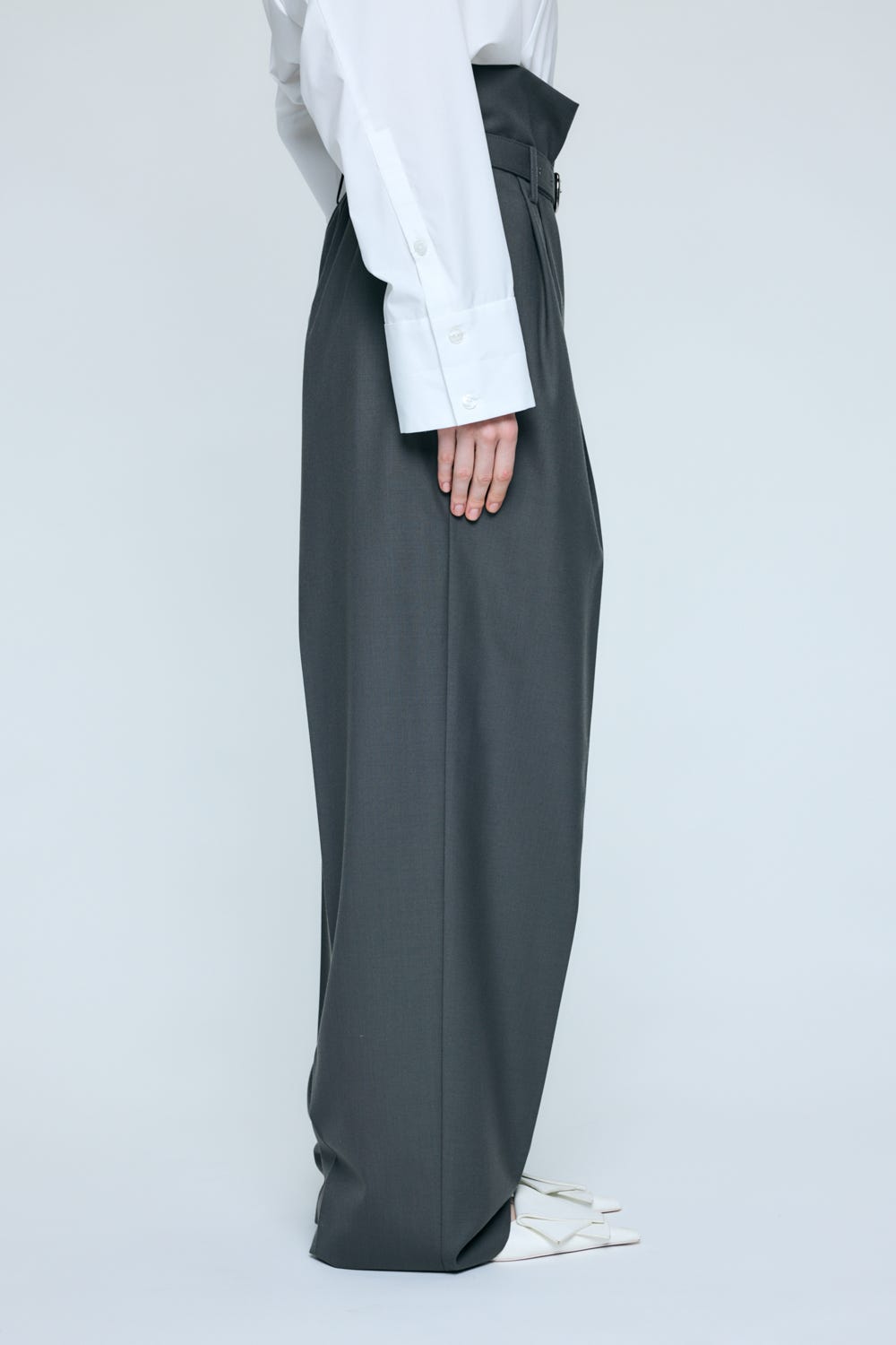 BELT WIDE TROUSERS GRY 36