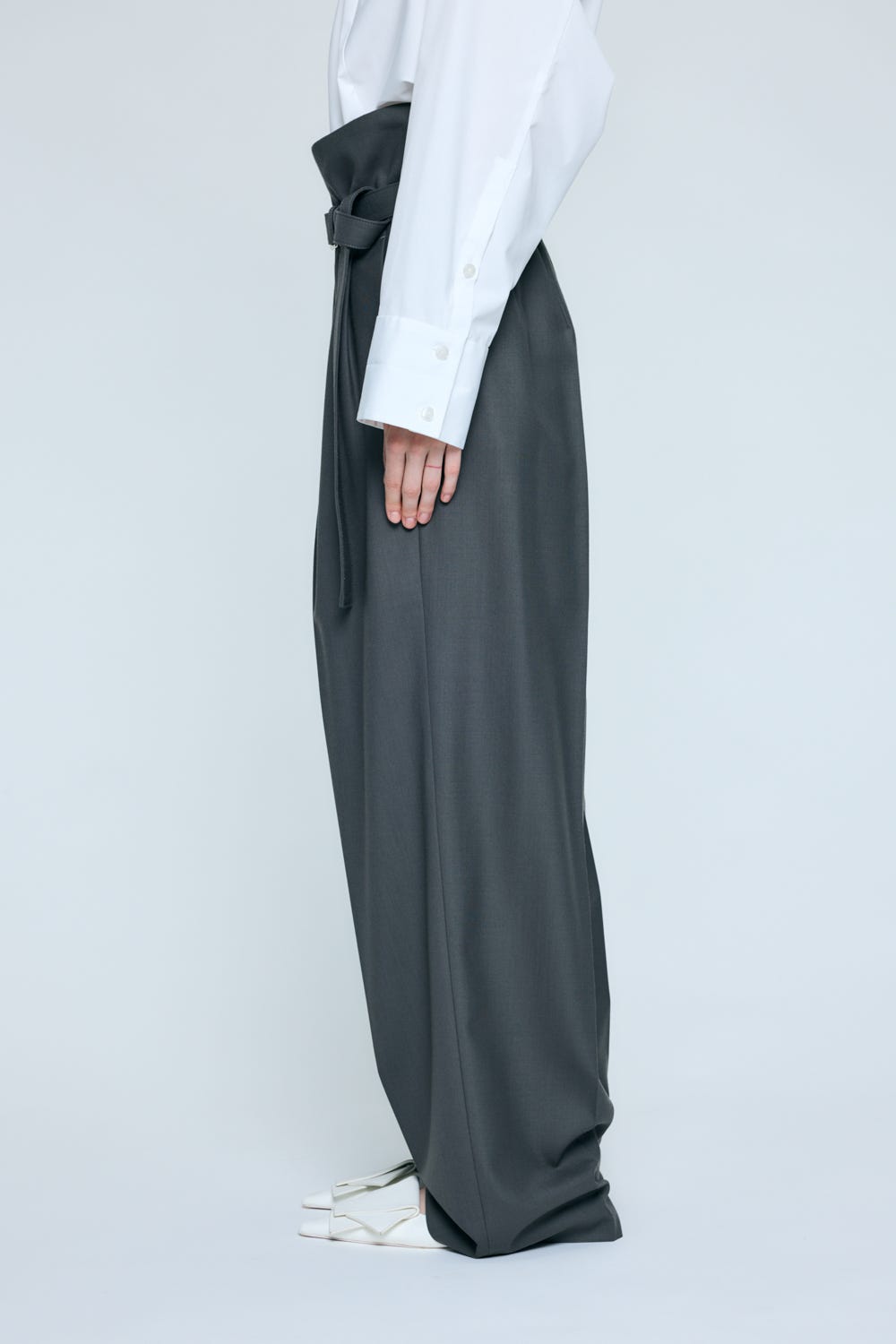 BELT WIDE TROUSERS GRY 36