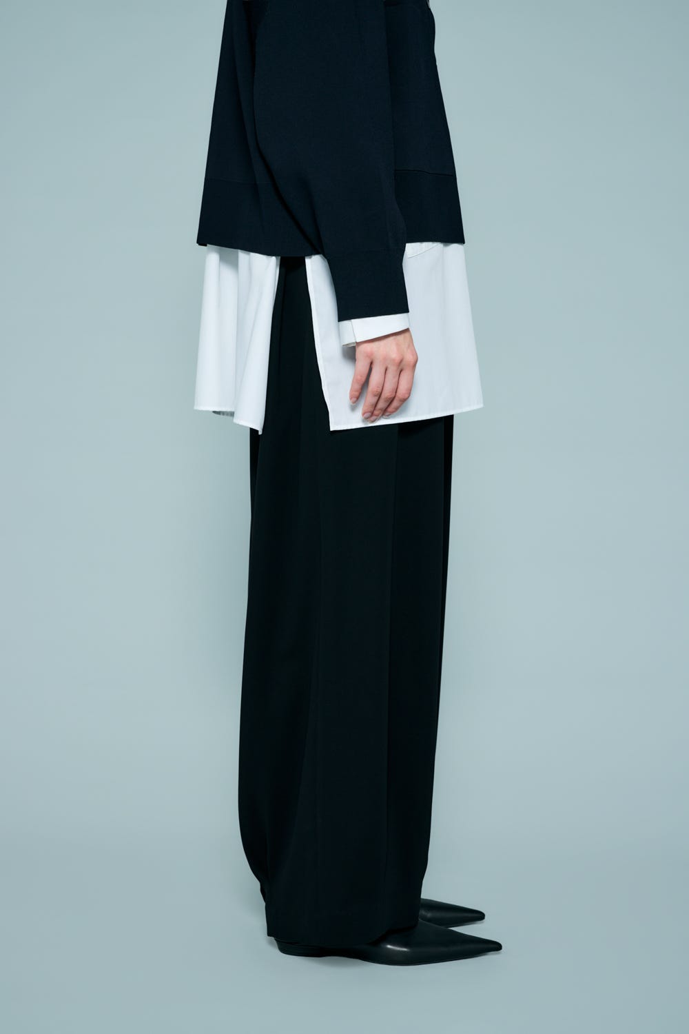 TUCK-HEM WIDE-COCOON PANTS BLK 36