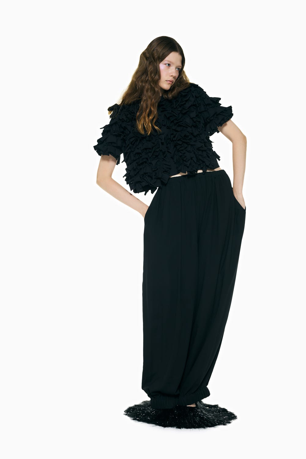 RELAX ELASTIC-HEM PANTS BLK 36