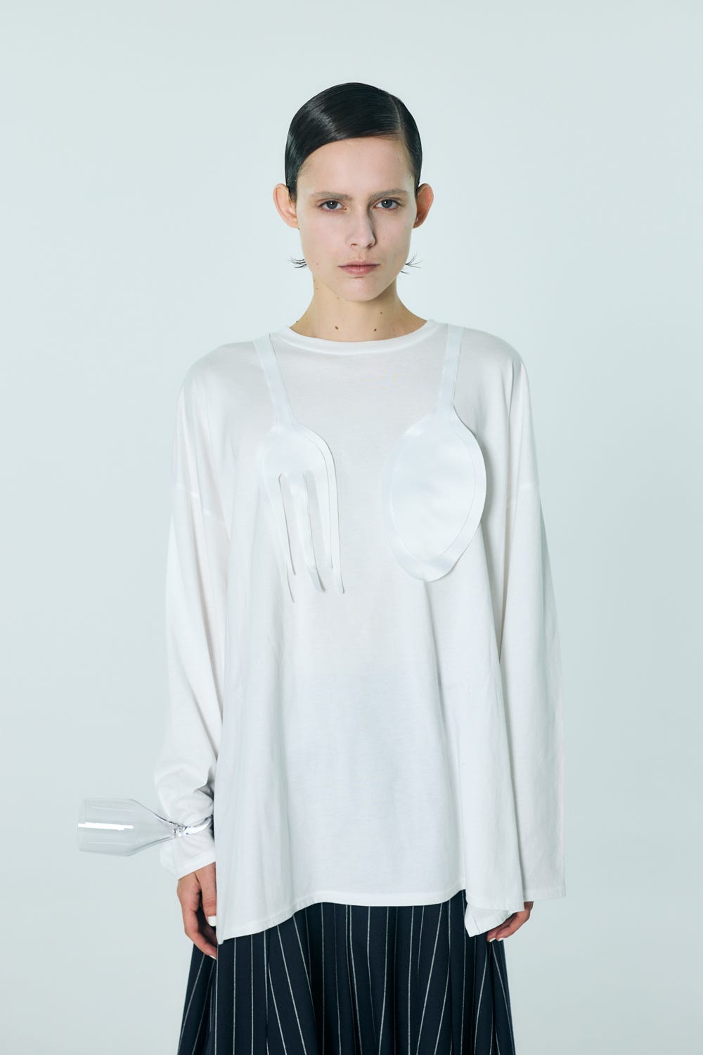 CUTLERY MOTIF LONG-SLEEVE T-SHIRT WHT 38