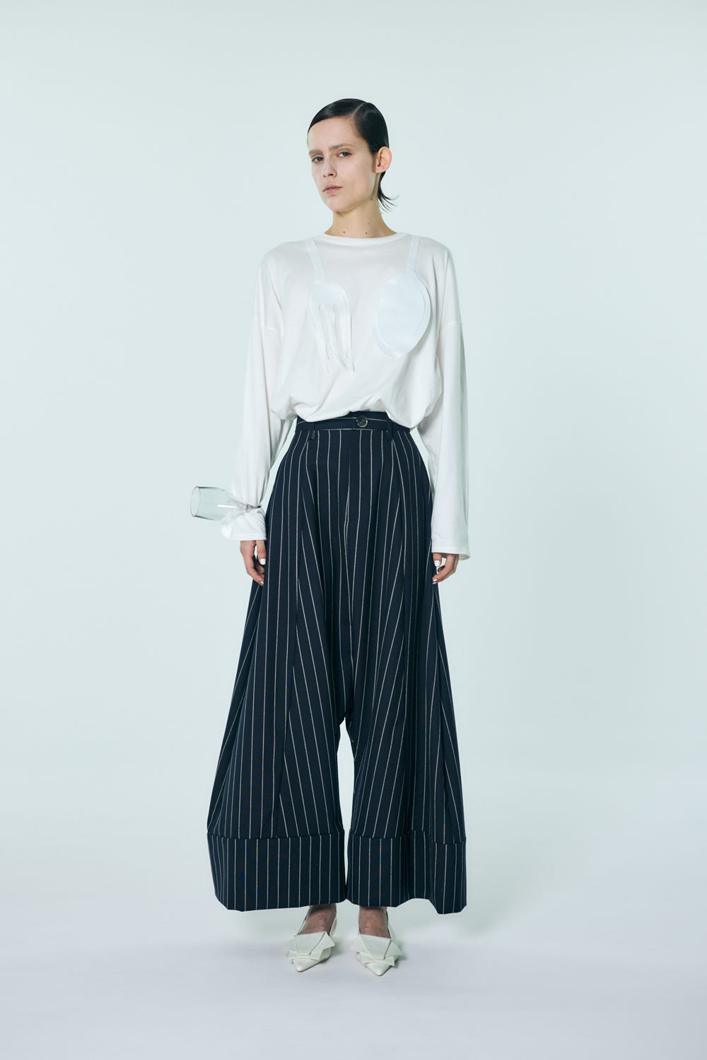 CUTLERY MOTIF LONG-SLEEVE T-SHIRT WHT 38