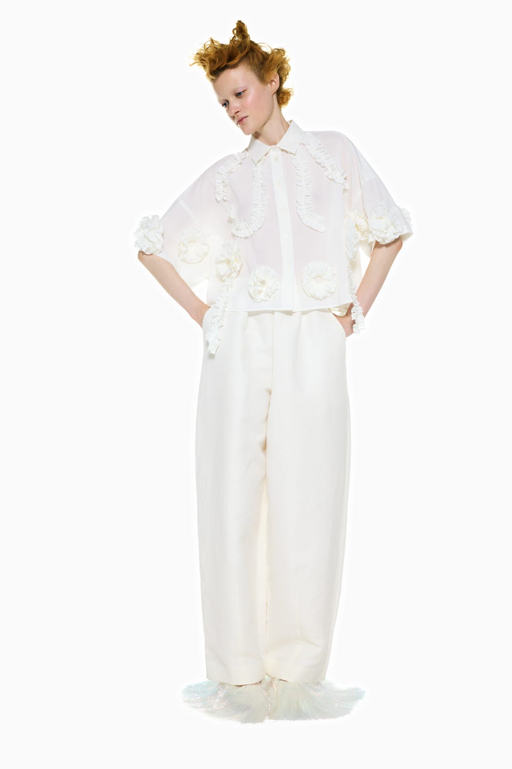 FRILL-BODY SHIRT WHT 38