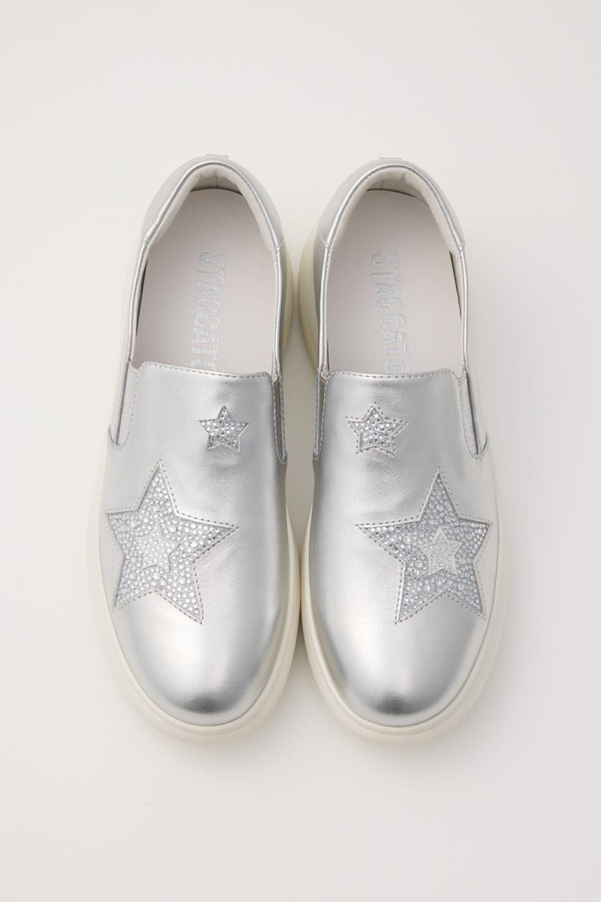 STACCATO モカシン 22.5cmシルバー グリッター ポインテッドトゥ ポインテッド グリッターシューズ chs22a001-ファッション通販