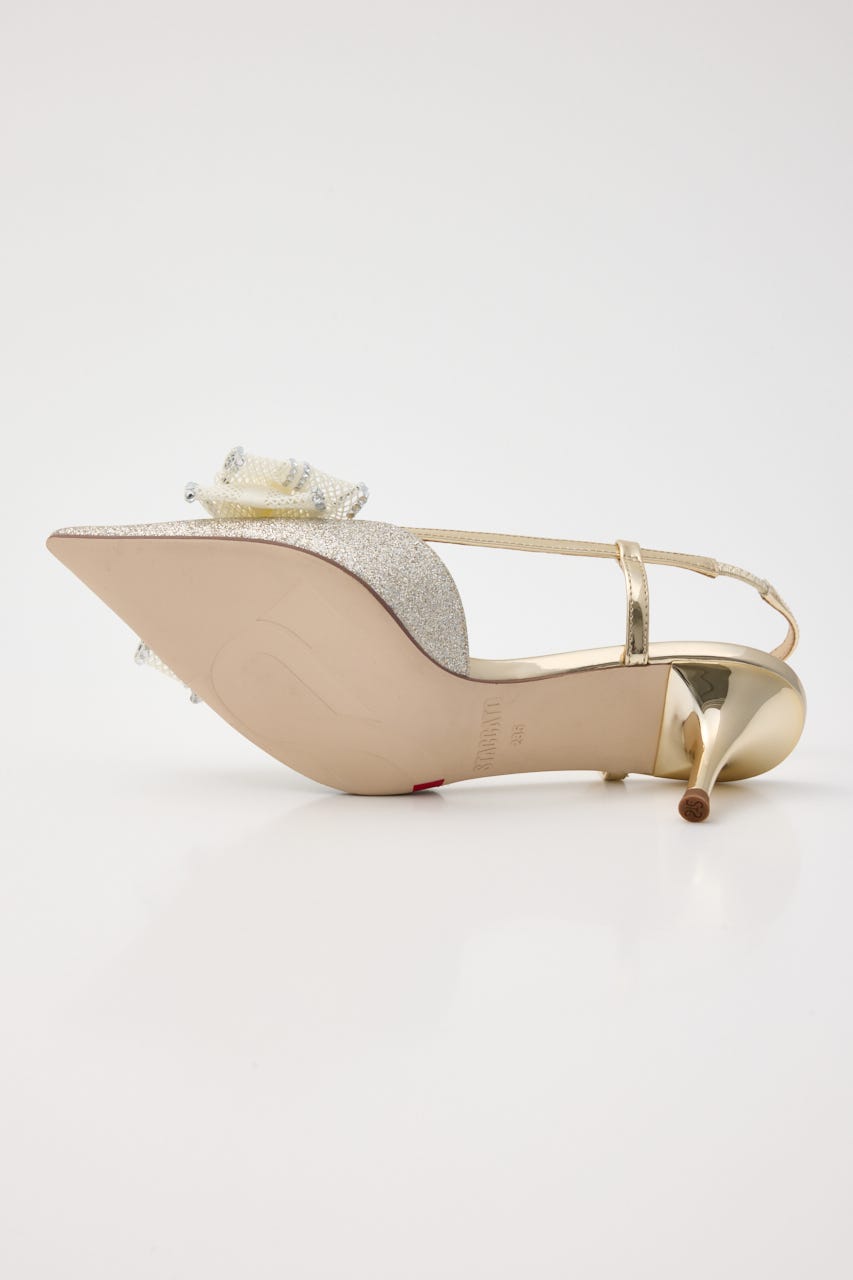 グリッターメッシュリボンパンプス GLD 24.0cm