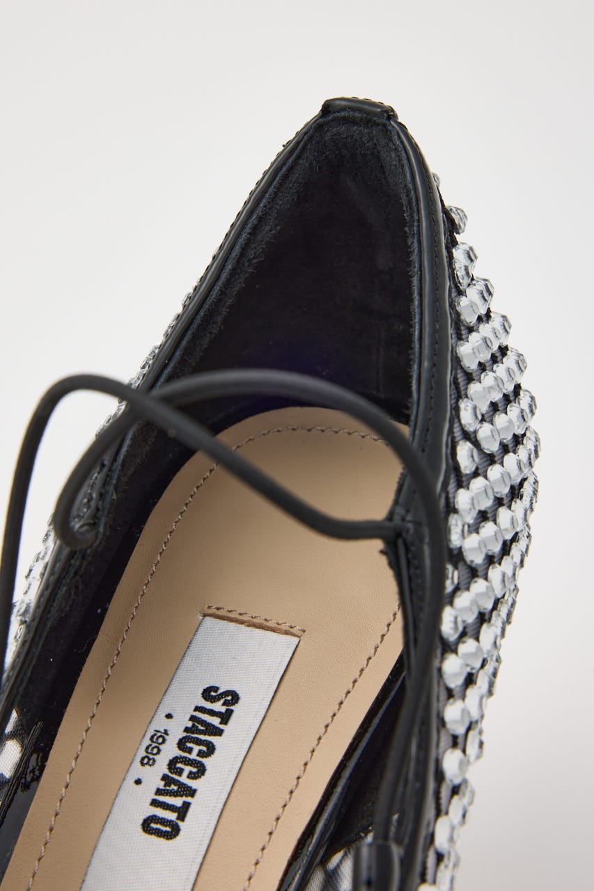 クリスタルレースアップパンプス BLK 23.0cm